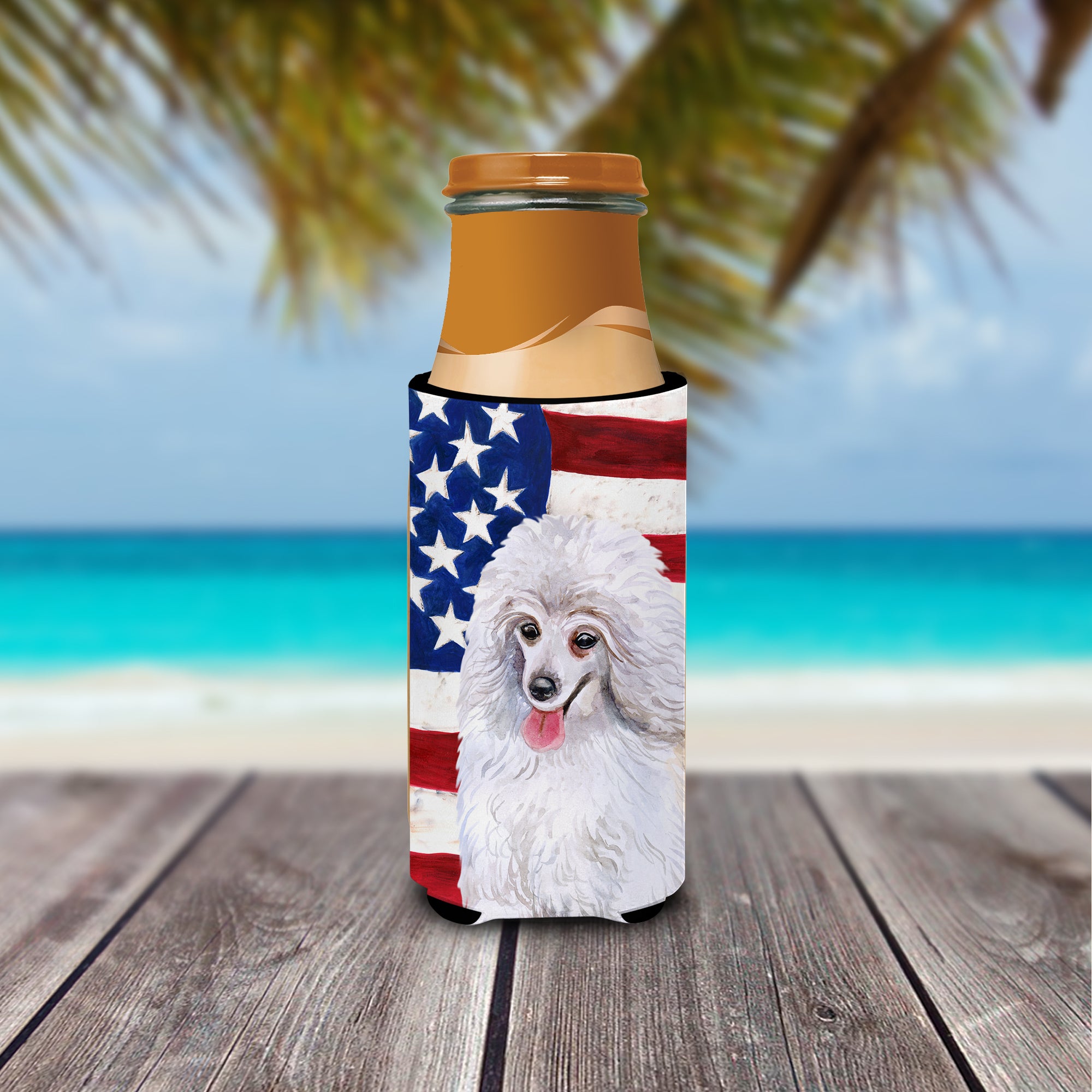 Medium White Poodle Patriotic  Ultra Hugger for slim cans BB9683MUK