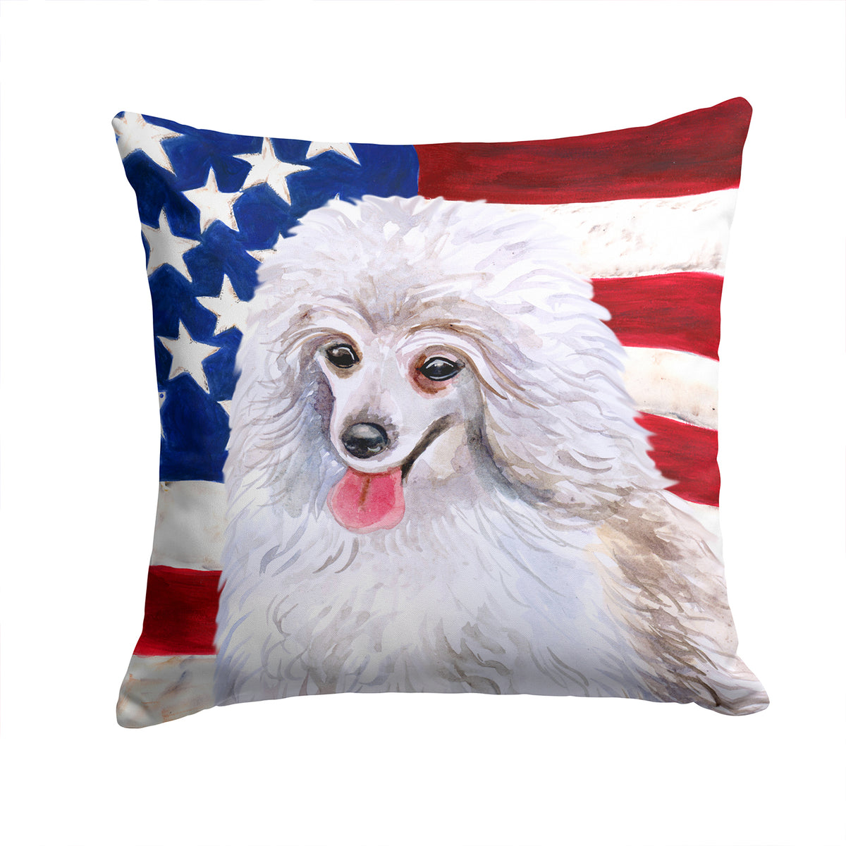 Medium White Poodle Patriotic Fabric Decorative Pillow BB9683PW1414 - the-store.com