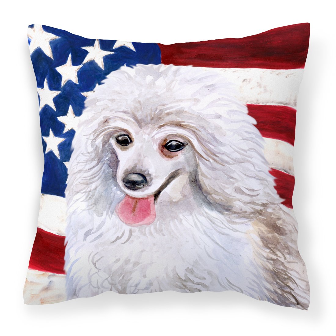 Medium White Poodle Patriotic Fabric Decorative Pillow BB9683PW1818 by Caroline&#39;s Treasures