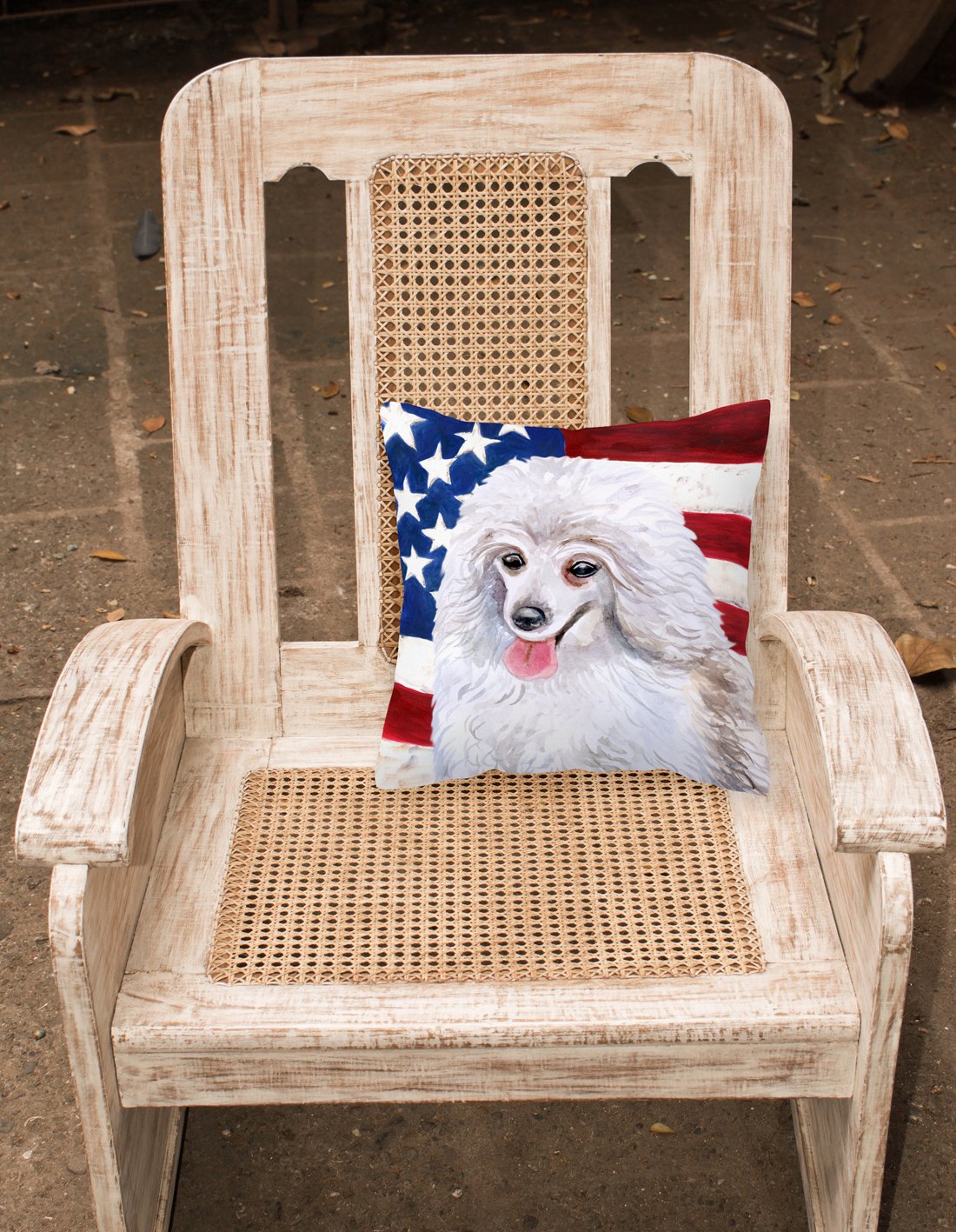 Medium White Poodle Patriotic Fabric Decorative Pillow BB9683PW1818 by Caroline's Treasures