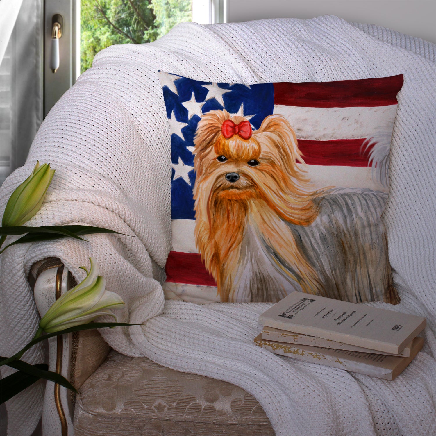 Yorkshire Terrier Patriotic Fabric Decorative Pillow BB9685PW1414 - the-store.com