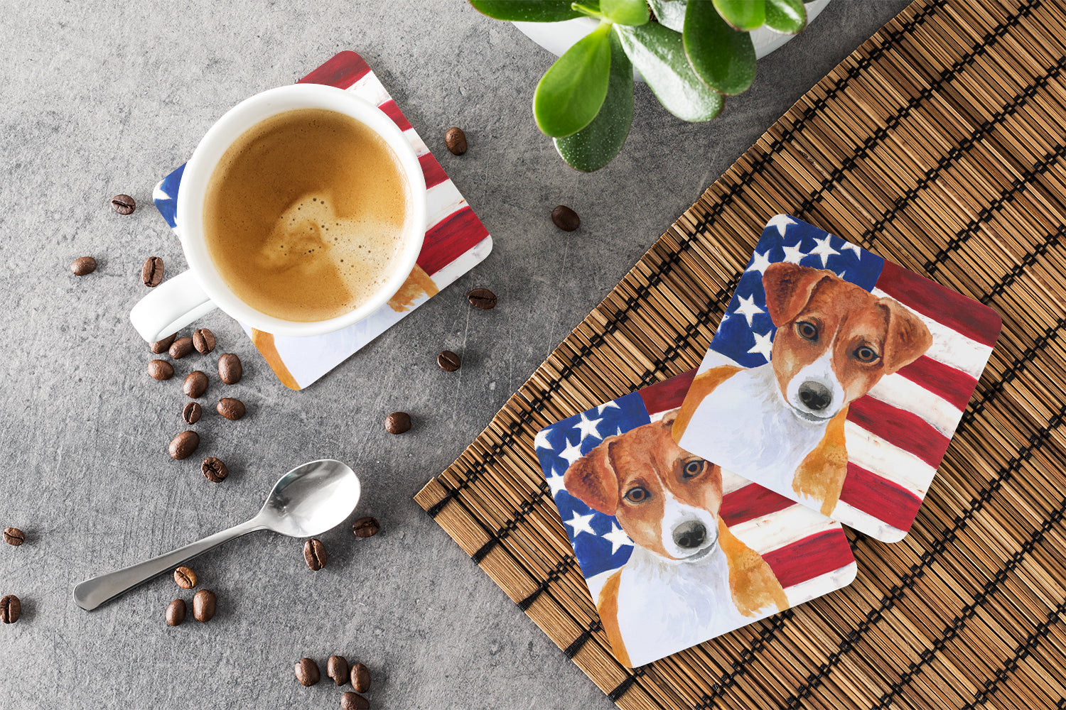 Jack Russell Terrier Patriotic Foam Coaster Set of 4 BB9689FC - the-store.com