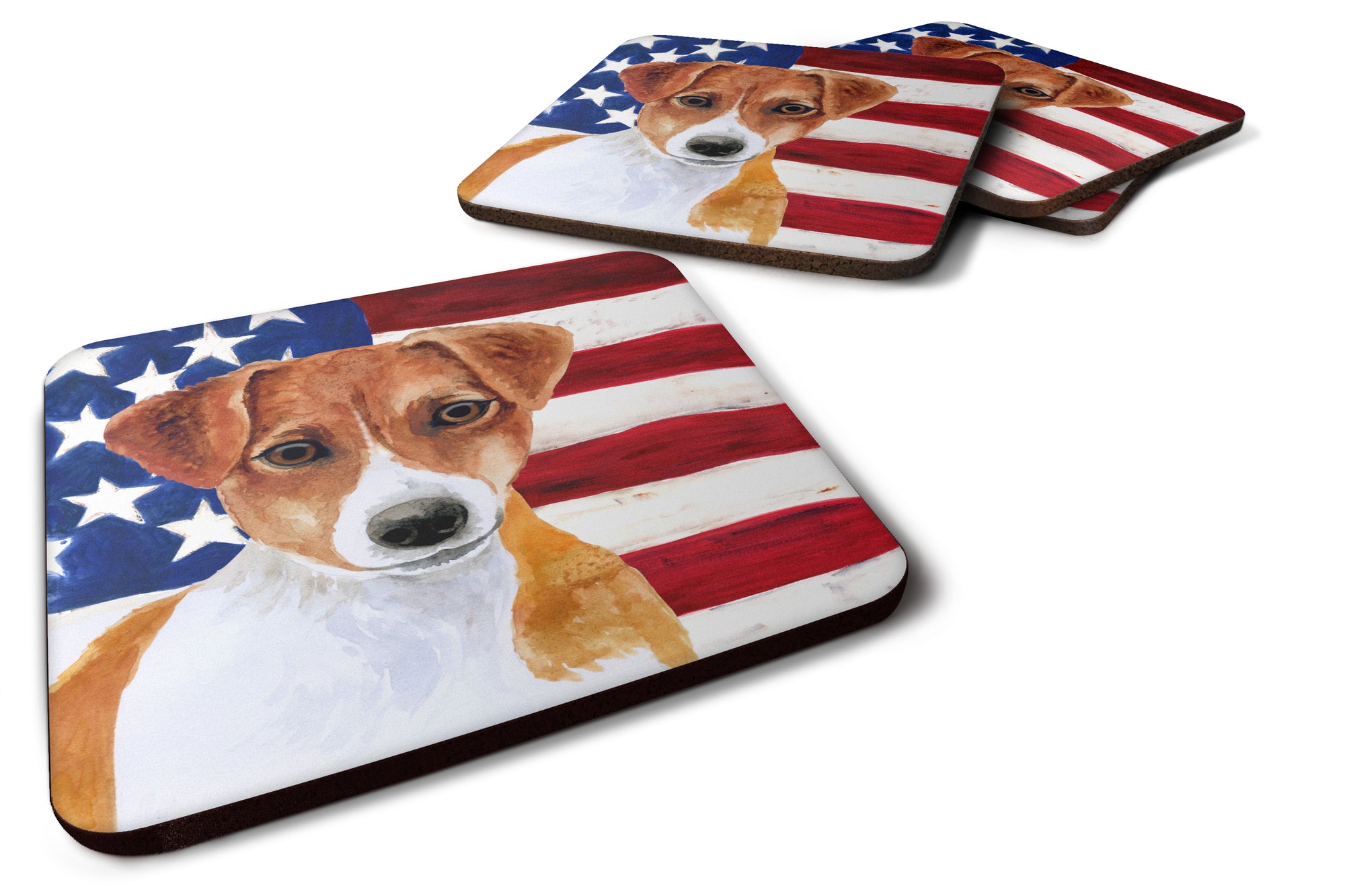 Jack Russell Terrier Patriotic Foam Coaster Set of 4 BB9689FC - the-store.com
