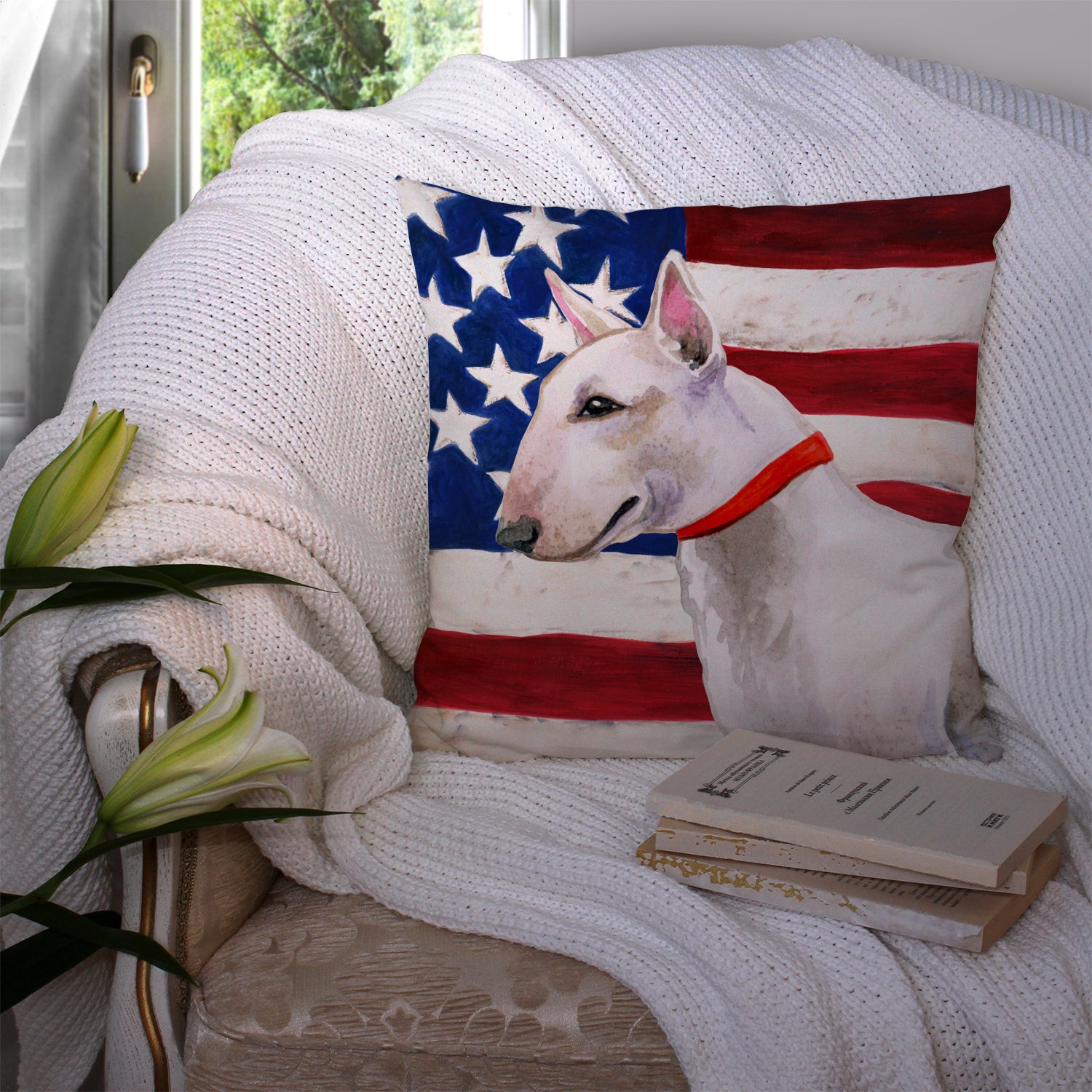 Bull Terrier Patriotic Fabric Decorative Pillow BB9693PW1414 - the-store.com