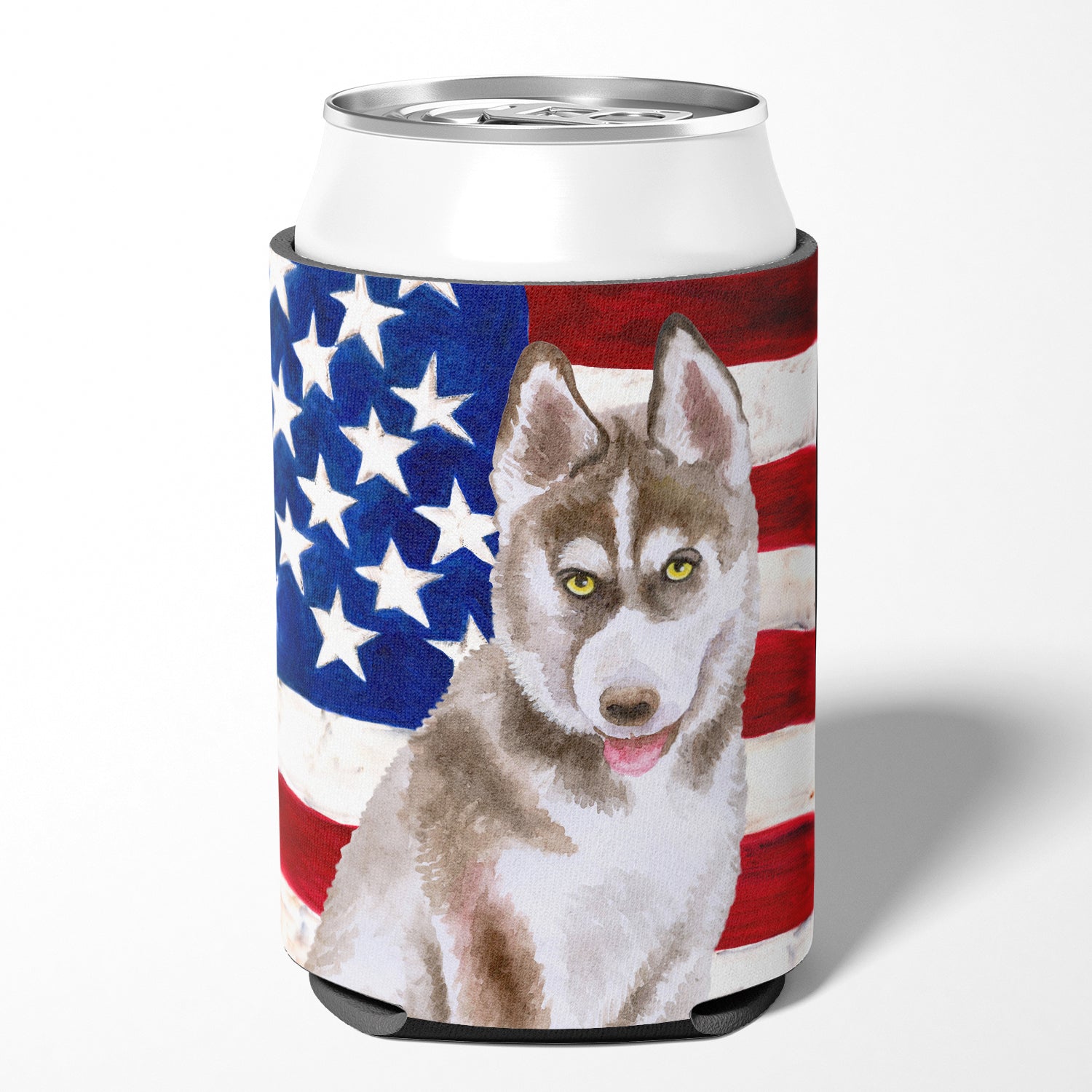 Siberian Husky Grey Patriotic Can or Bottle Hugger BB9696CC