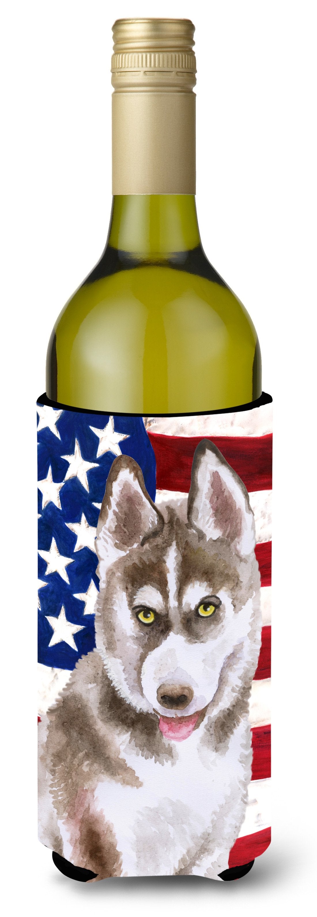Siberian Husky Grey Patriotic Wine Bottle Beverge Insulator Hugger BB9696LITERK by Caroline&#39;s Treasures