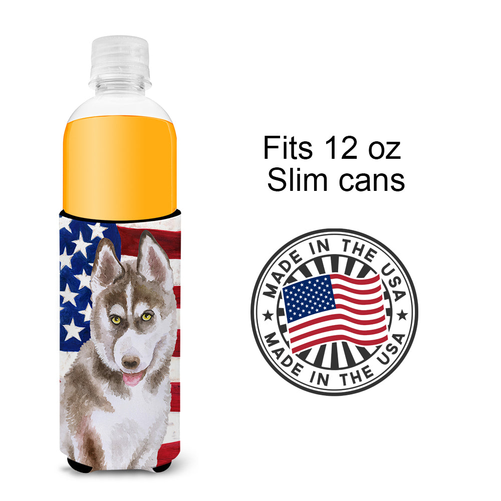 Siberian Husky Grey Patriotic  Ultra Hugger for slim cans BB9696MUK  the-store.com.