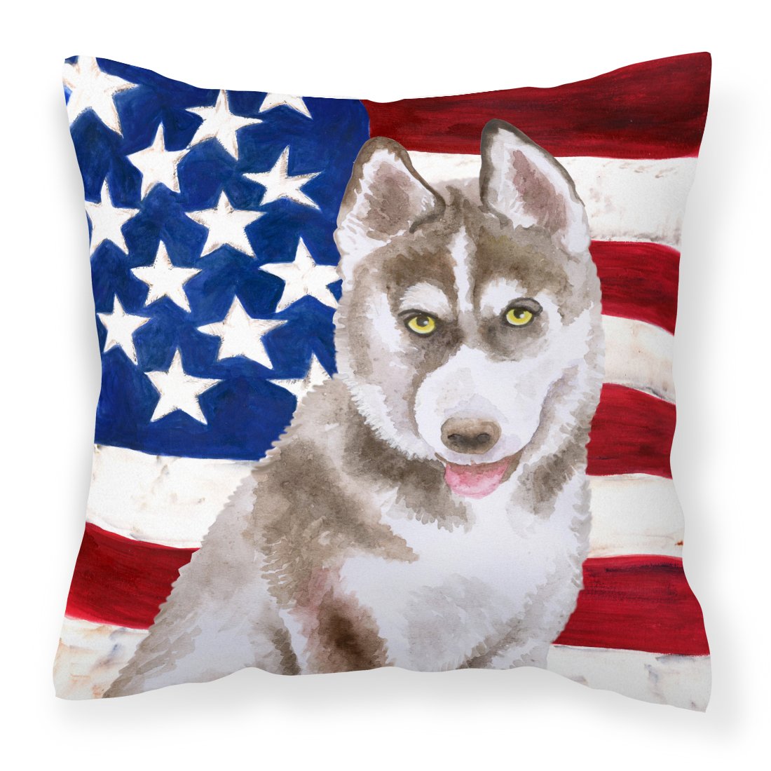 Siberian Husky Grey Patriotic Fabric Decorative Pillow BB9696PW1818 by Caroline&#39;s Treasures
