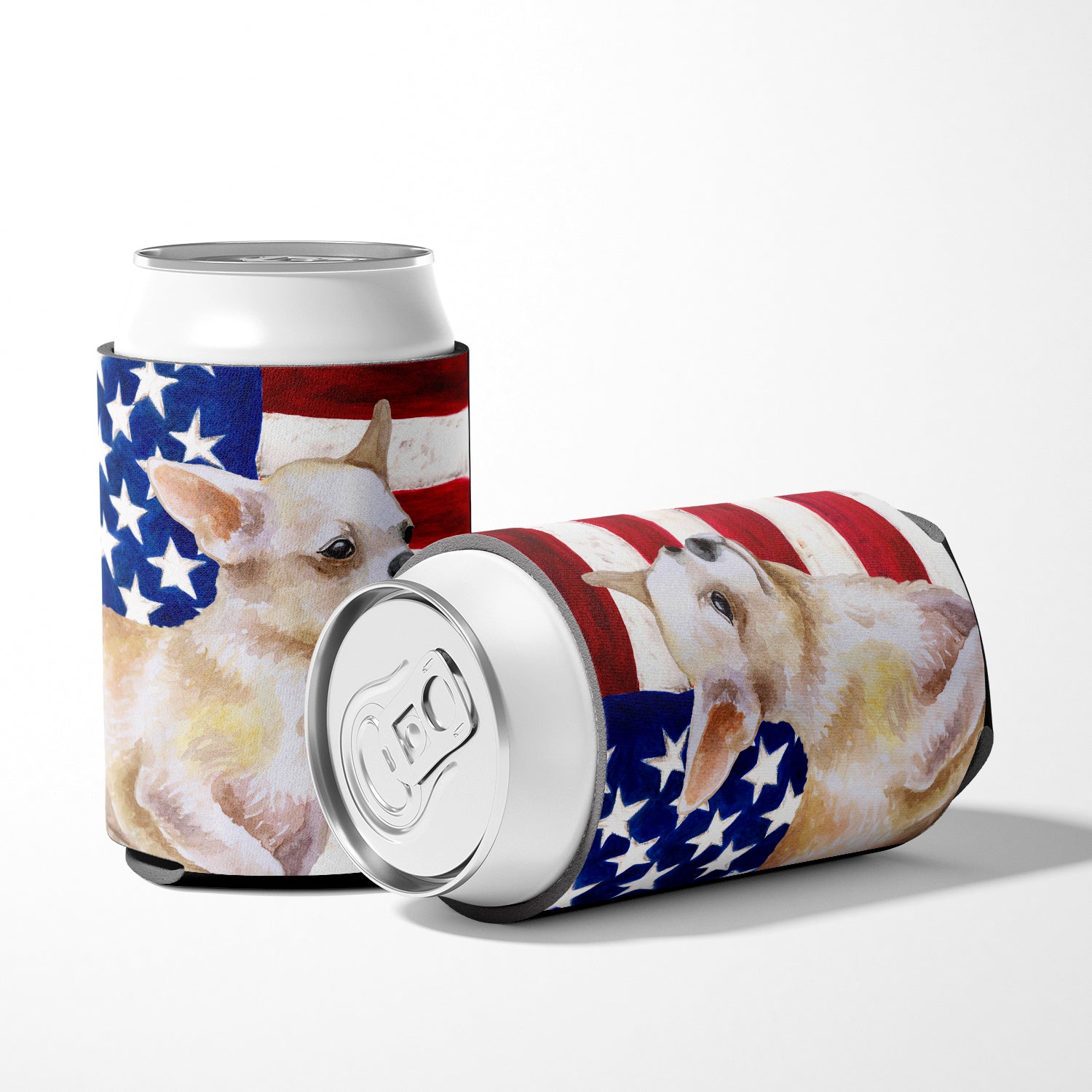 Chihuahua Leg up Patriotic Can or Bottle Hugger BB9697CC