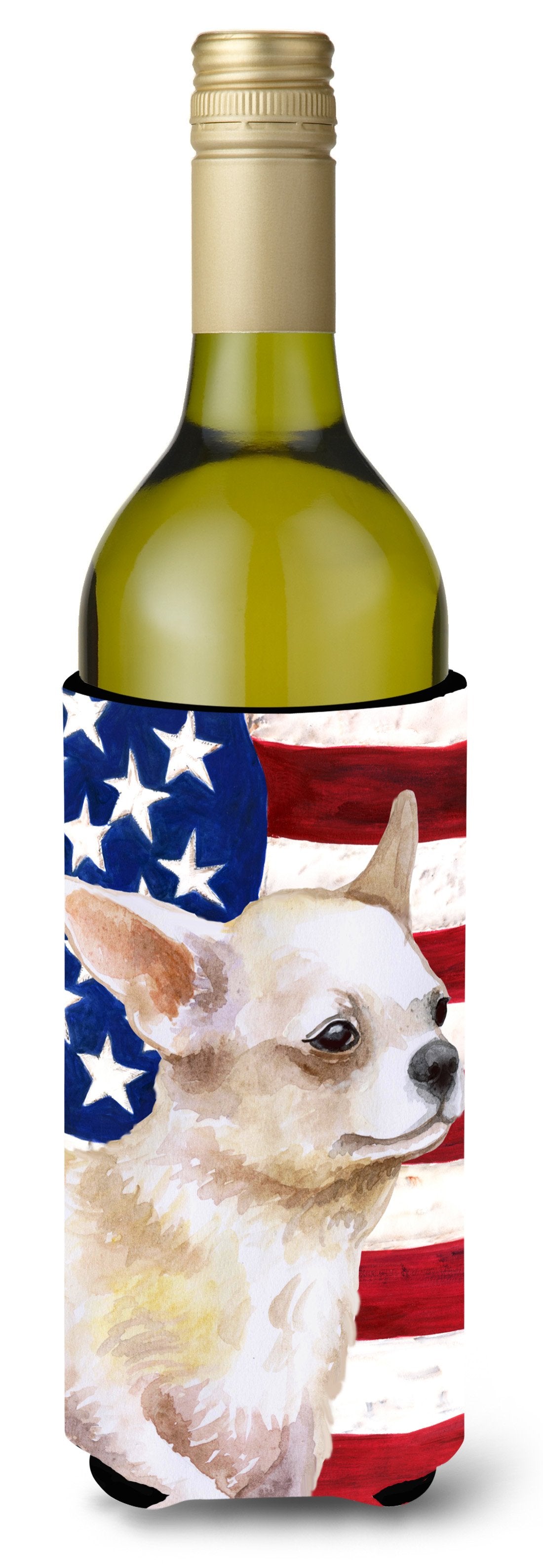 Chihuahua Leg up Patriotic Wine Bottle Beverge Insulator Hugger BB9697LITERK by Caroline&#39;s Treasures