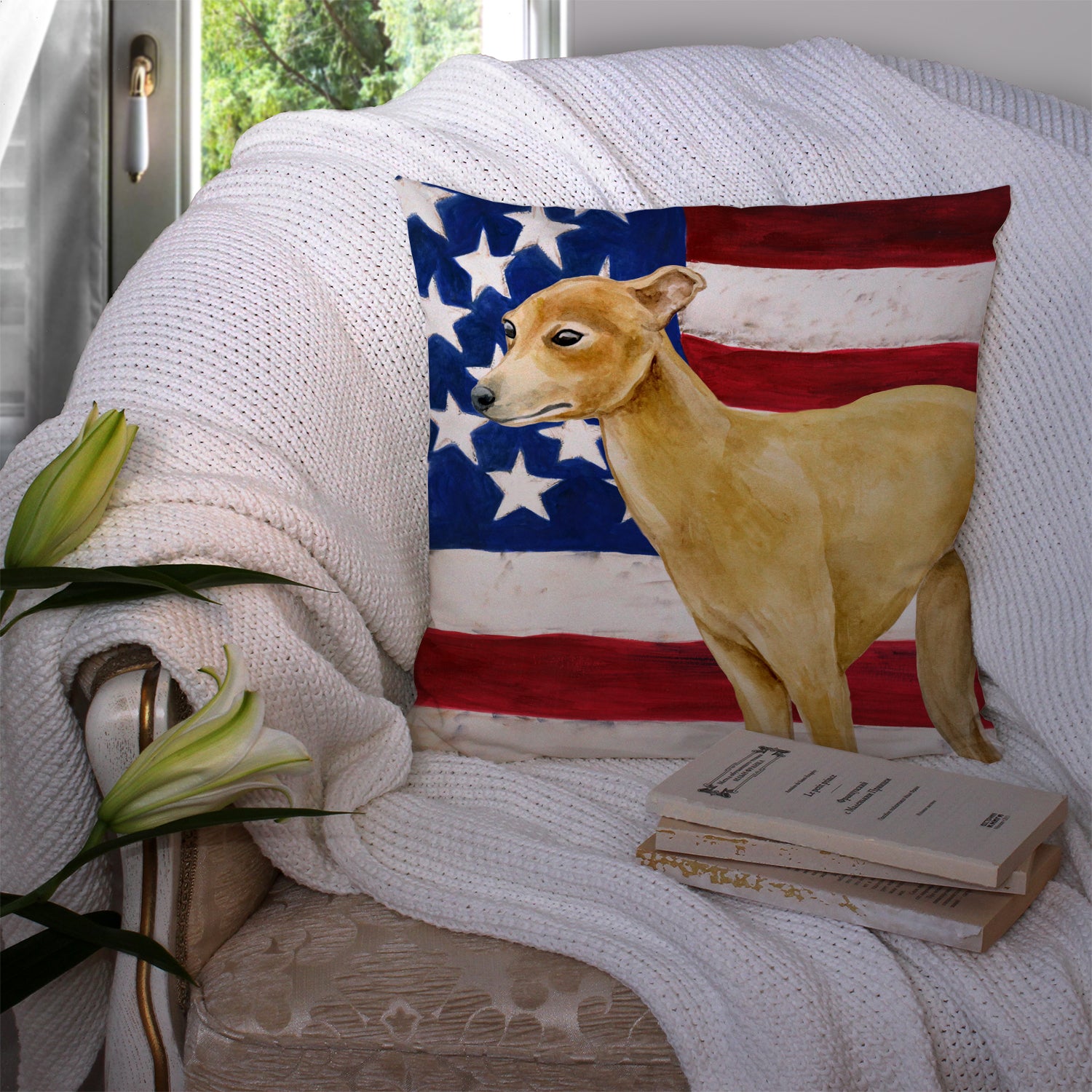 Italian Greyhound Patriotic Fabric Decorative Pillow BB9698PW1414 - the-store.com