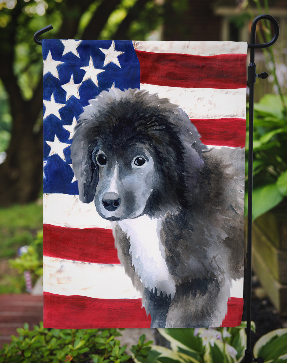 Terre-Neuve Puppy Patriotic Flag Jardin Taille BB9699GF