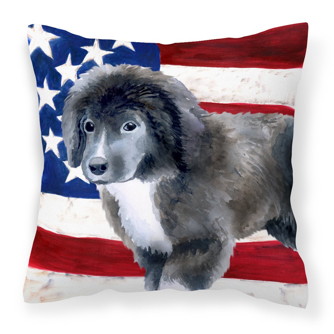 Newfoundland Puppy Patriotic Fabric Decorative Pillow BB9699PW1818 by Caroline&#39;s Treasures