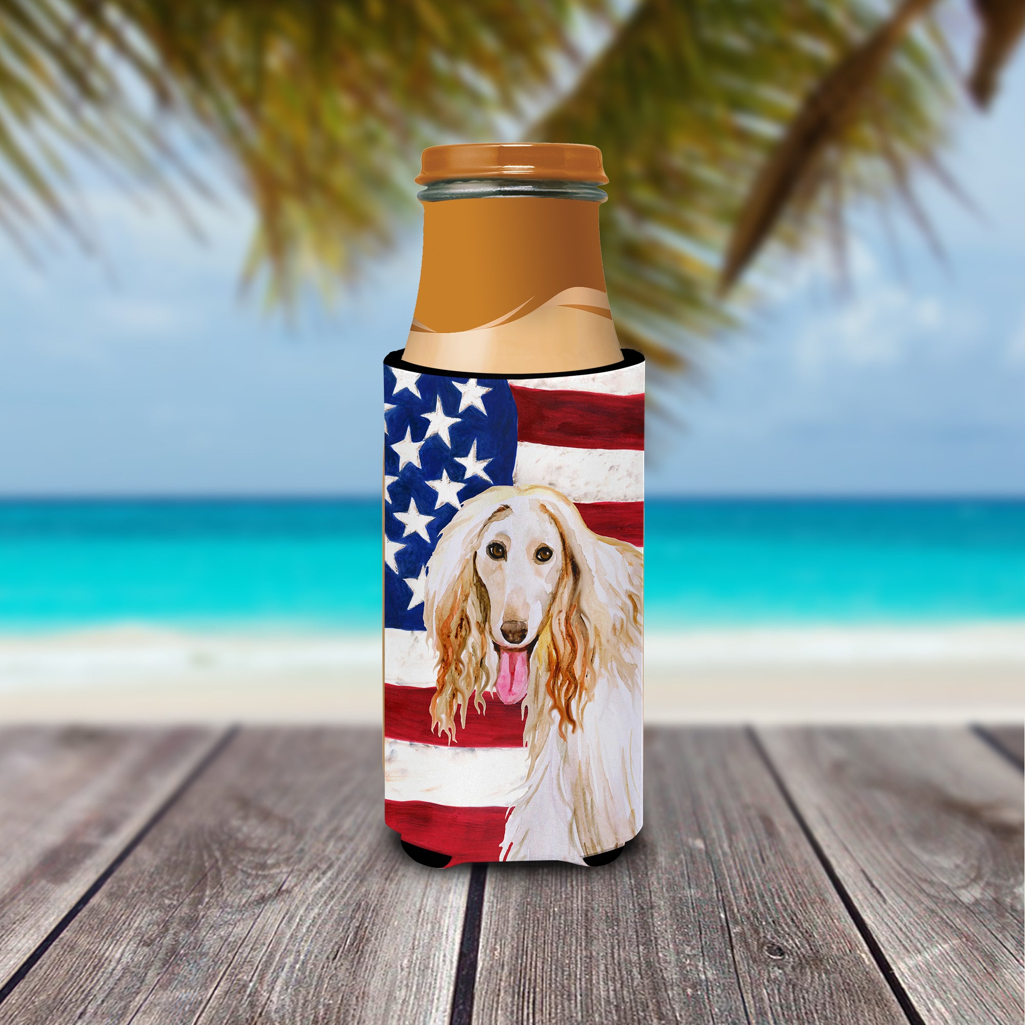 Afghan Hound Patriotic  Ultra Hugger for slim cans BB9702MUK  the-store.com.