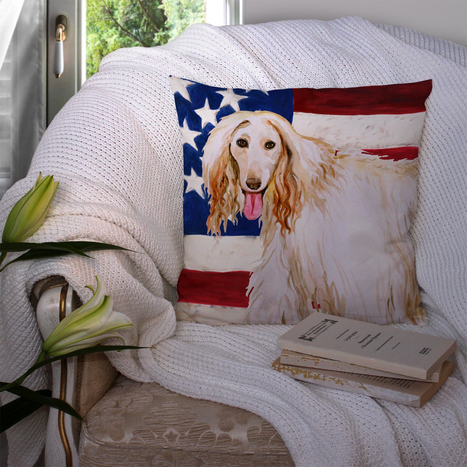 Afghan Hound Patriotic Fabric Decorative Pillow BB9702PW1414 - the-store.com