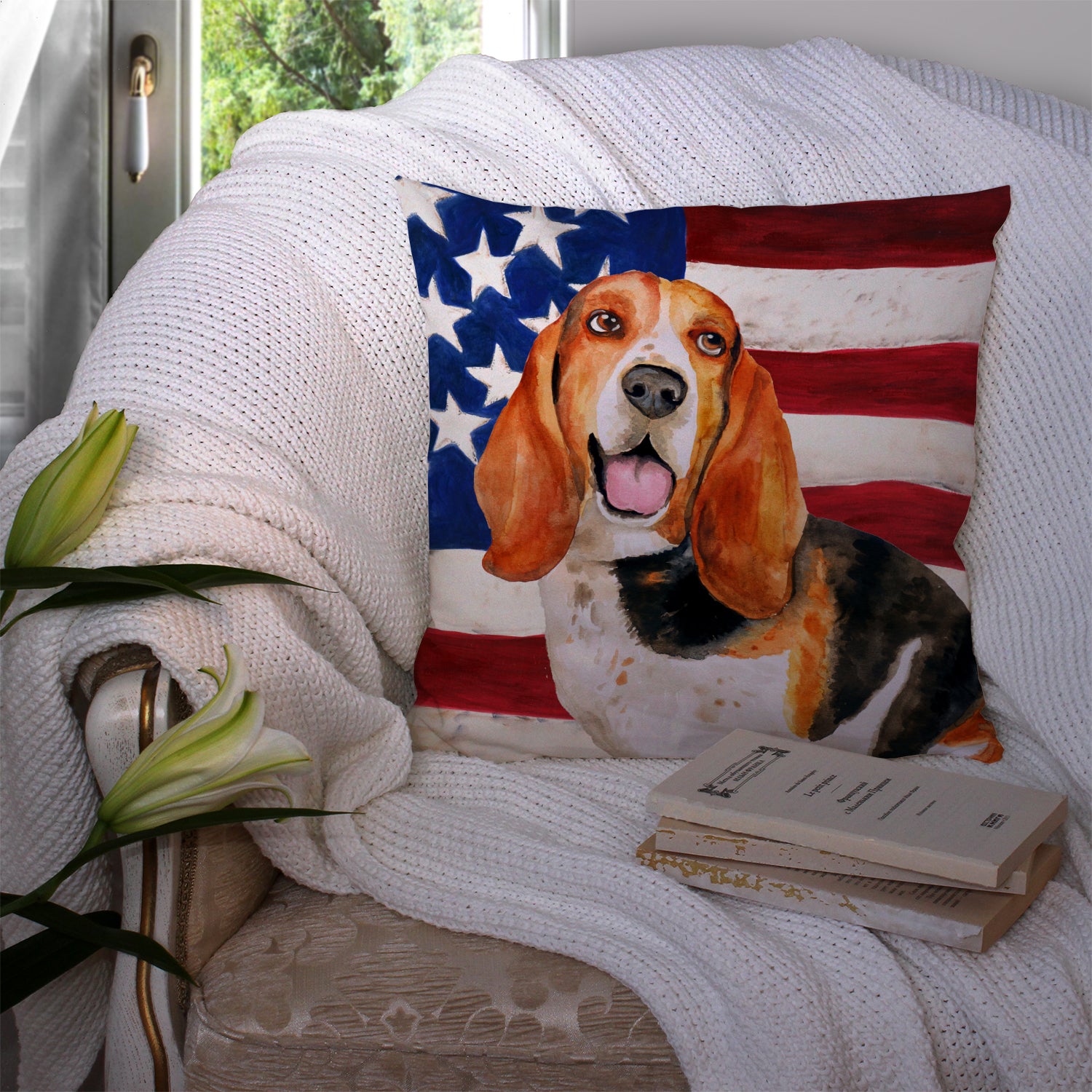 Basset Hound Patriotic Fabric Decorative Pillow BB9704PW1414 - the-store.com