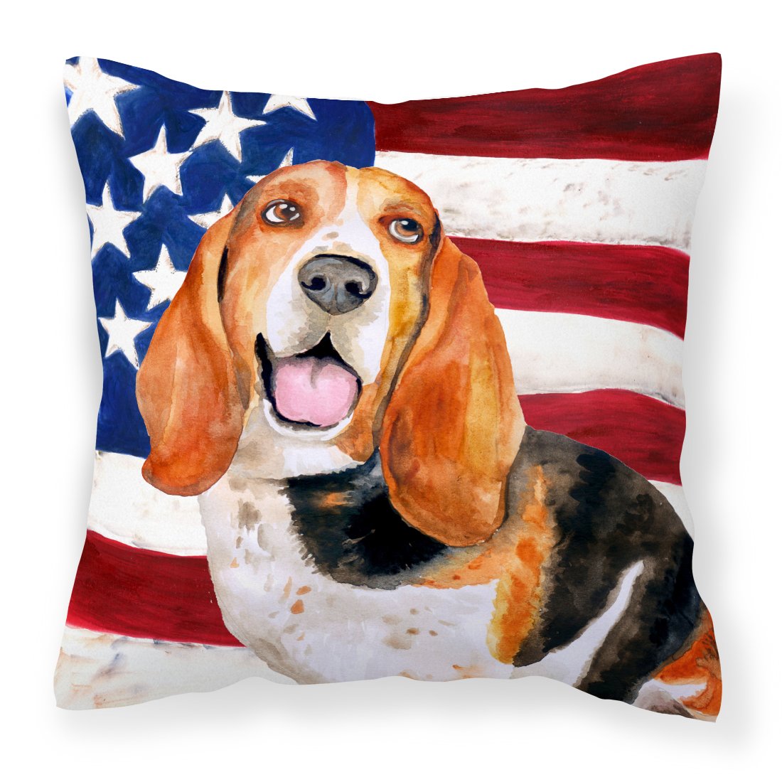 Basset Hound Patriotic Fabric Decorative Pillow BB9704PW1818 by Caroline&#39;s Treasures