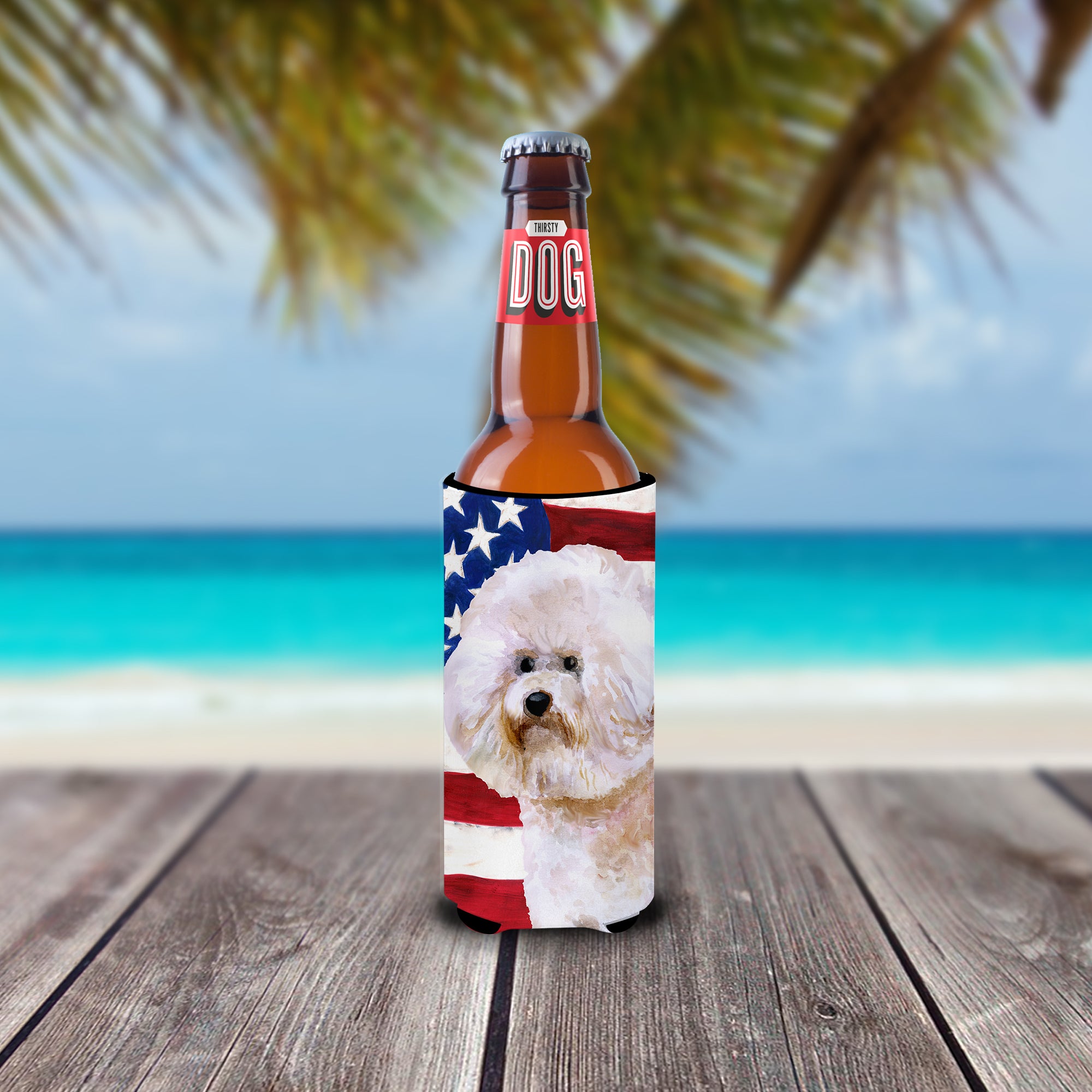 Bichon Frise #2 Patriotic  Ultra Hugger for slim cans BB9705MUK  the-store.com.