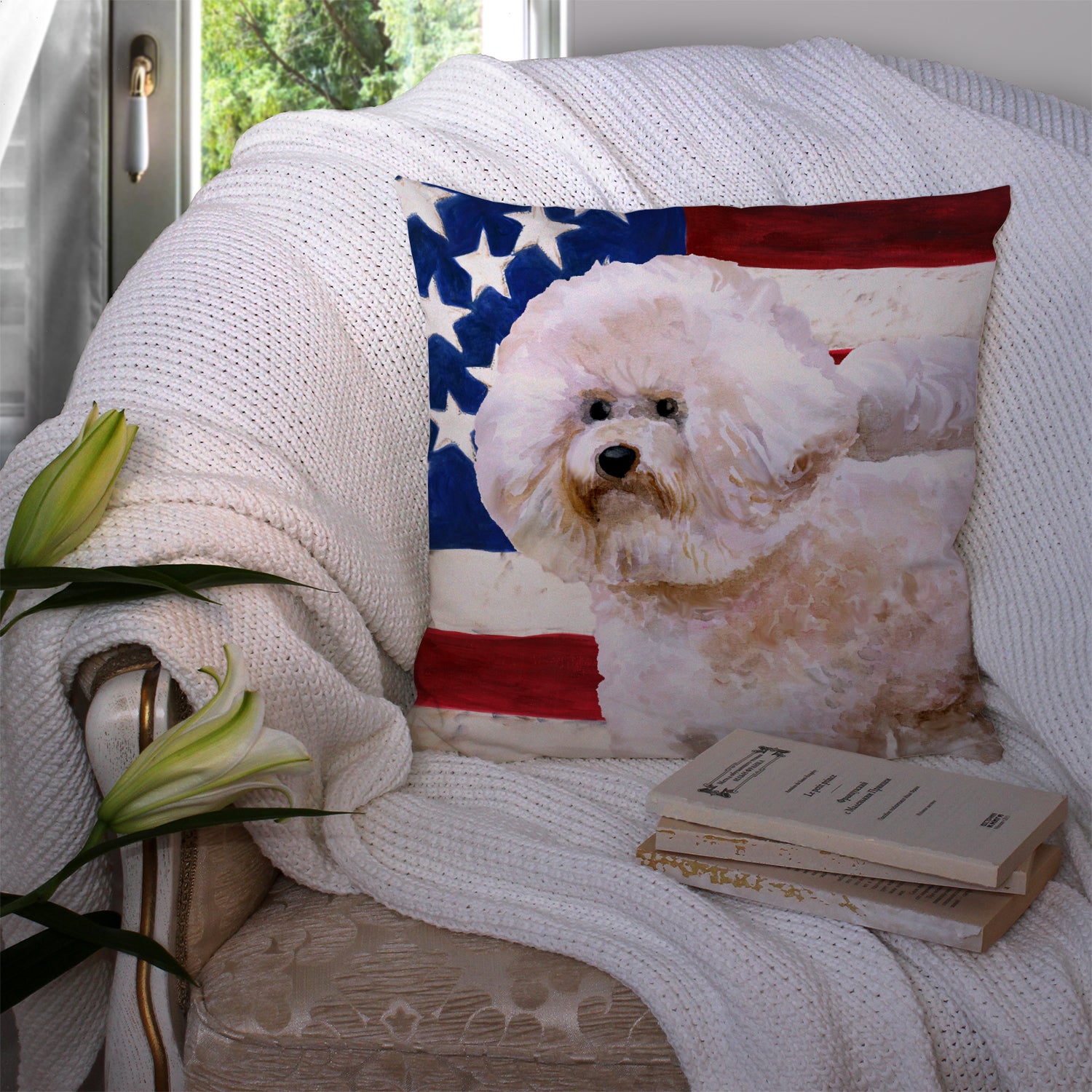 Bichon Frise #2 Patriotic Fabric Decorative Pillow BB9705PW1414 - the-store.com