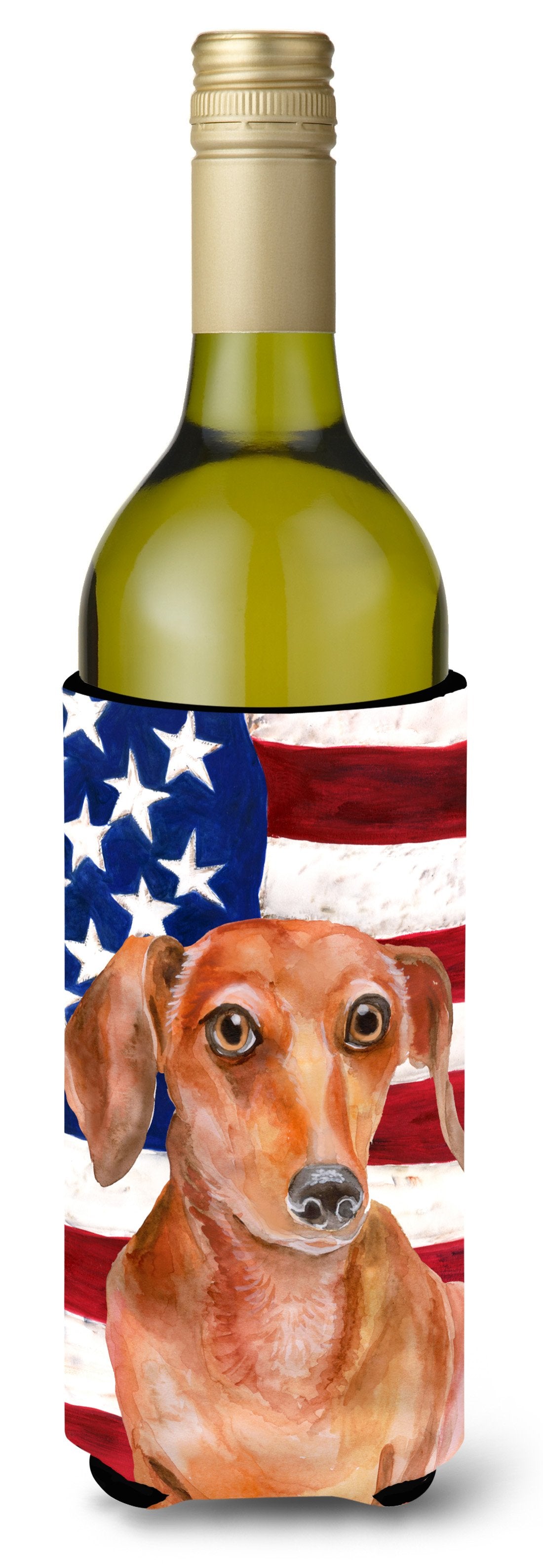 Red Dachshund Patriotic Wine Bottle Beverge Insulator Hugger BB9707LITERK by Caroline&#39;s Treasures