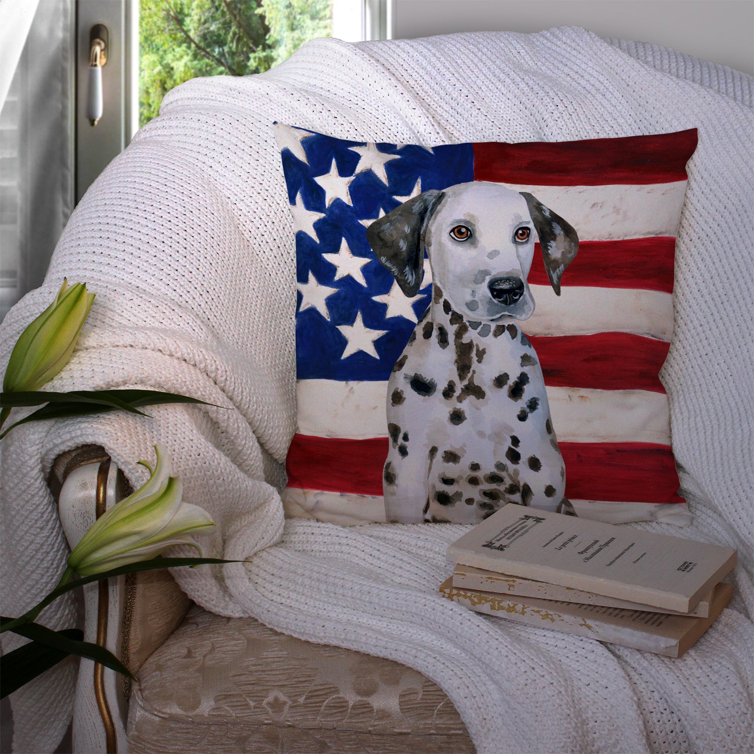Dalmatian Puppy Patriotic Fabric Decorative Pillow BB9708PW1414 - the-store.com