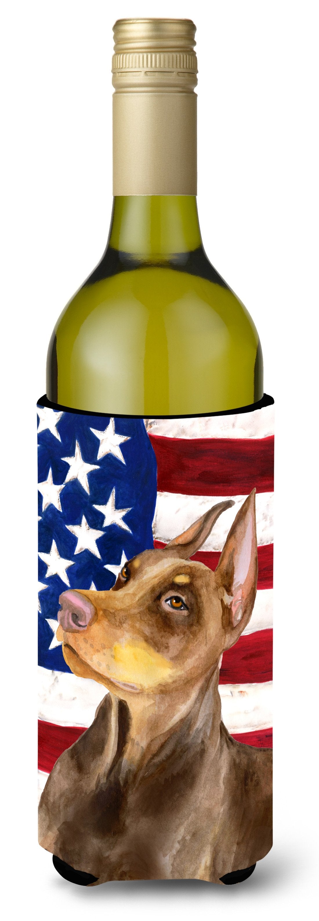 Doberman Pinscher Patriotic Wine Bottle Beverge Insulator Hugger BB9709LITERK by Caroline&#39;s Treasures