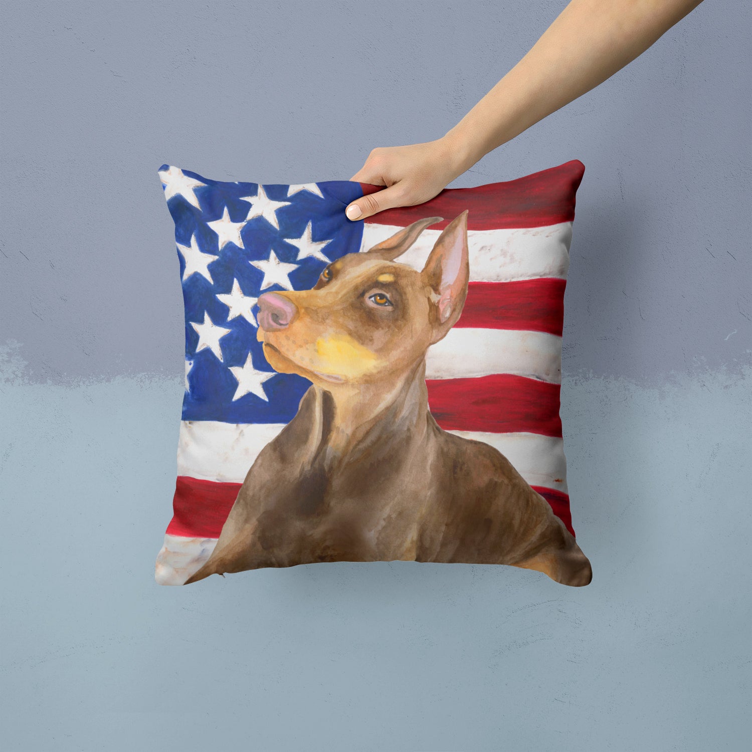 Caroline's Treasures Doberman Pinscher Patriotic Throw Pillow - 14x14 Decorative Pillow – Art for Your Home & Patio BB9709PW1414