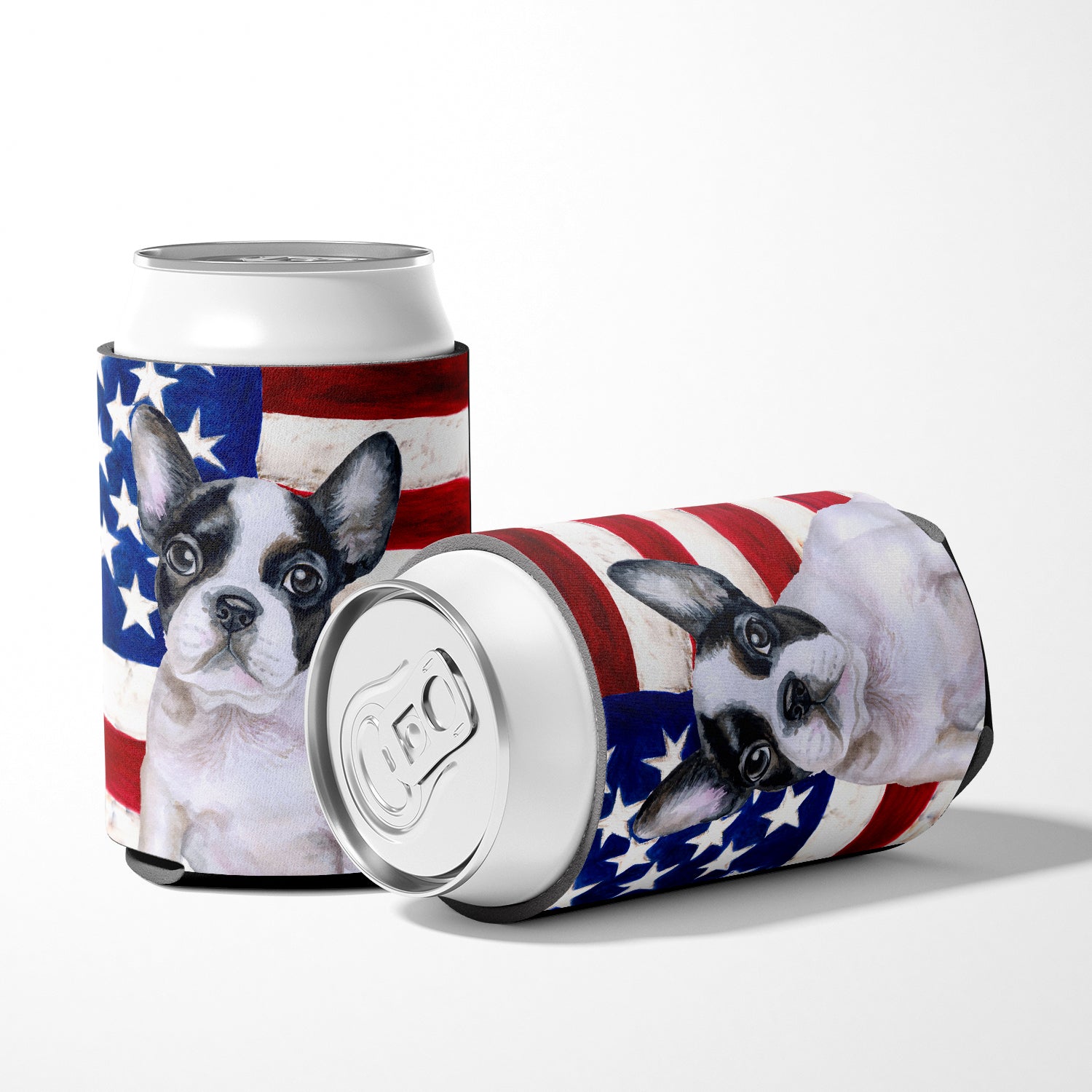 French Bulldog Black White Patriotic Can or Bottle Hugger BB9710CC