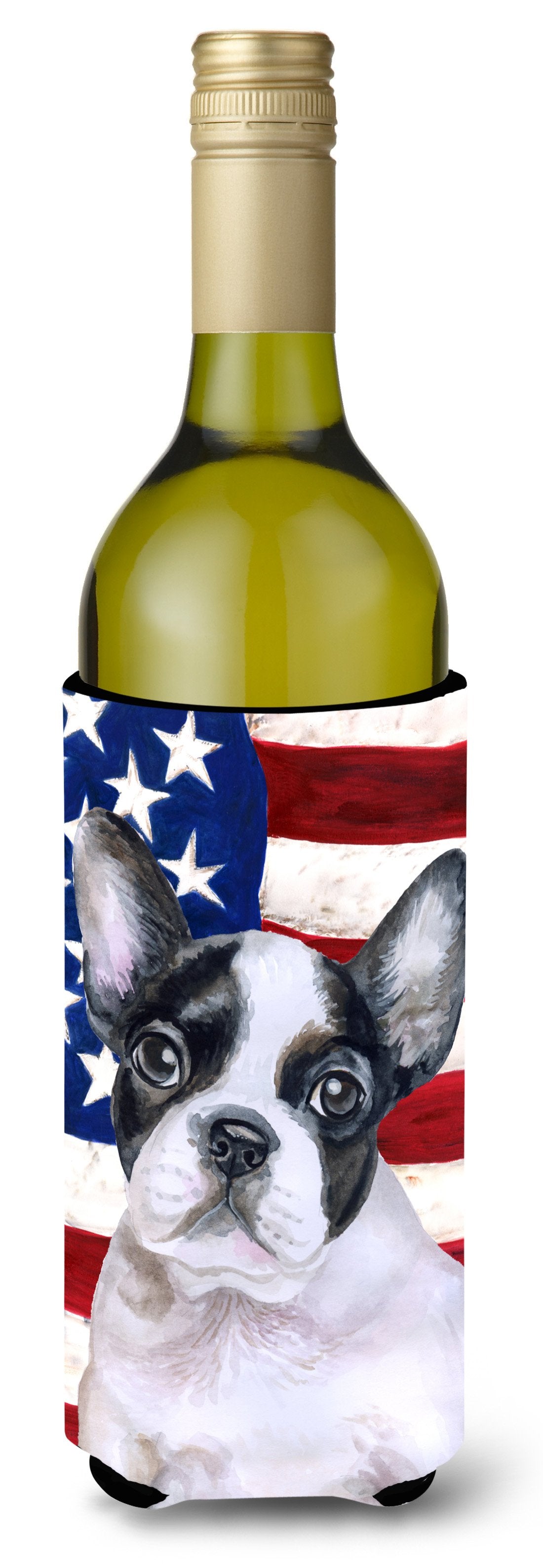 French Bulldog Black White Patriotic Wine Bottle Beverge Insulator Hugger BB9710LITERK by Caroline&#39;s Treasures