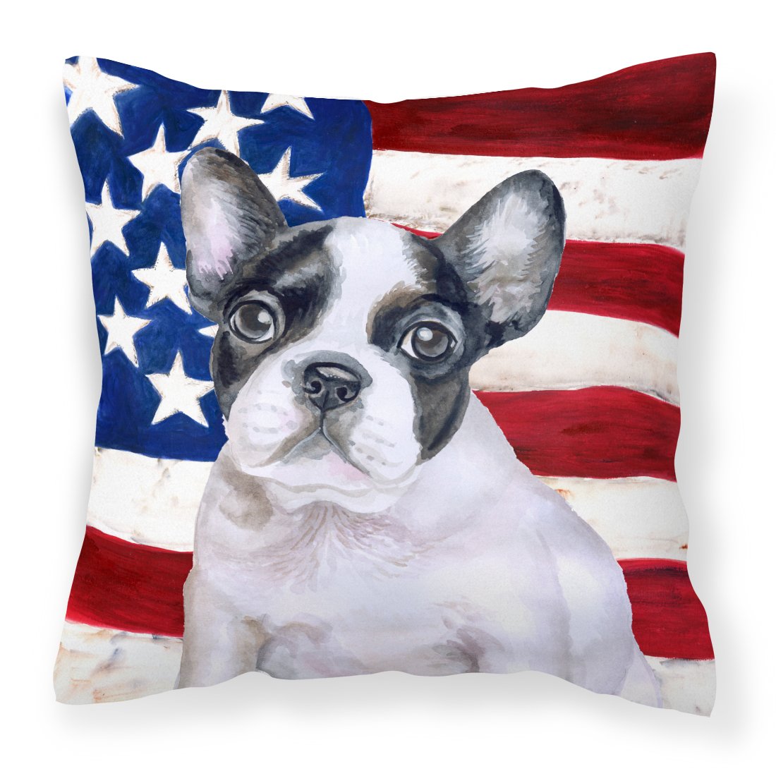 French Bulldog Black White Patriotic Fabric Decorative Pillow BB9710PW1818 by Caroline&#39;s Treasures