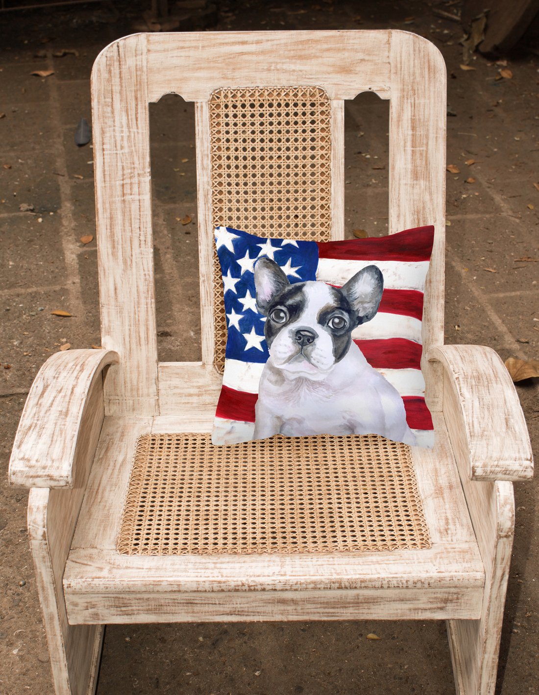 French Bulldog Black White Patriotic Fabric Decorative Pillow BB9710PW1818 by Caroline's Treasures