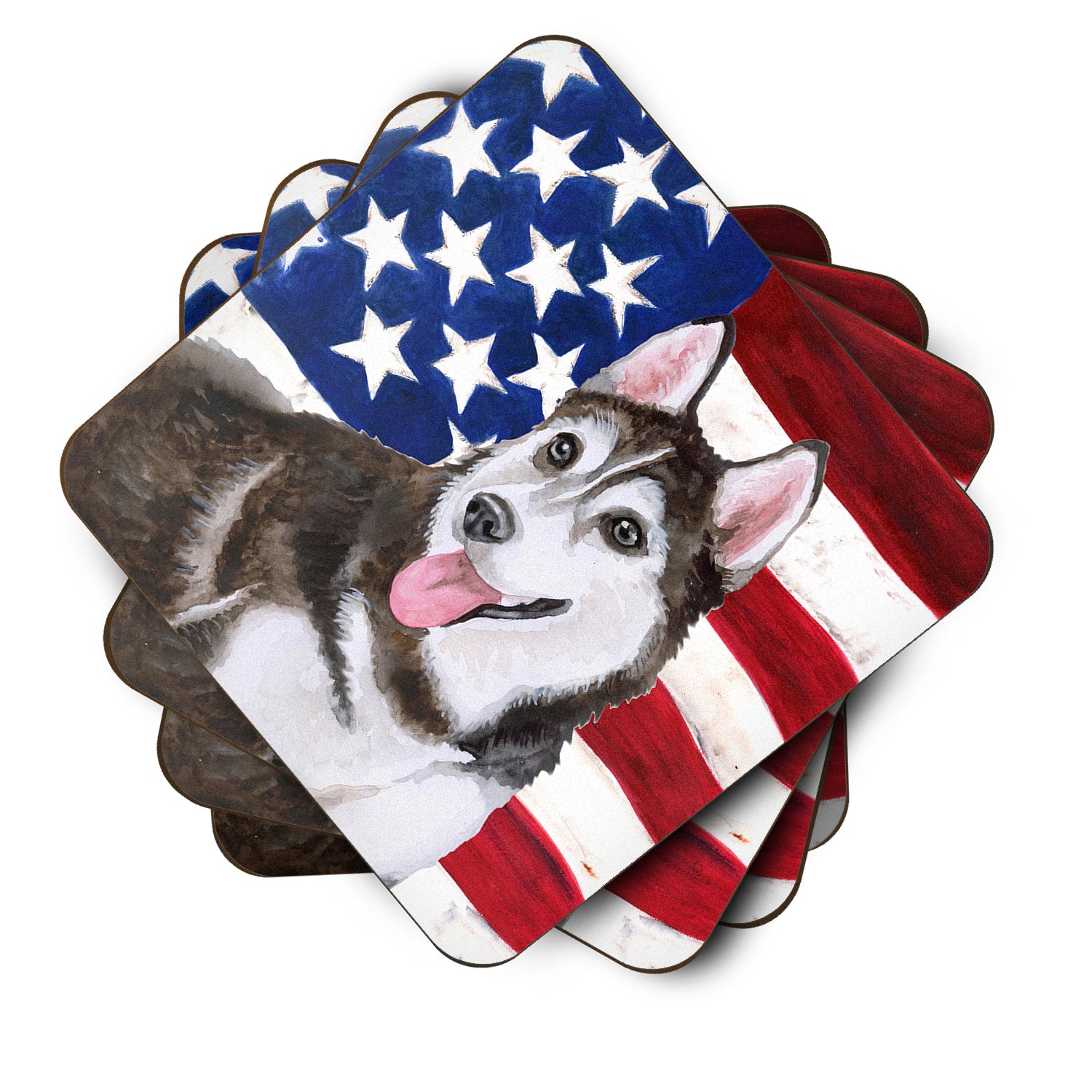 Siberian Husky #2 Patriotic Foam Coaster Set of 4 BB9712FC - the-store.com