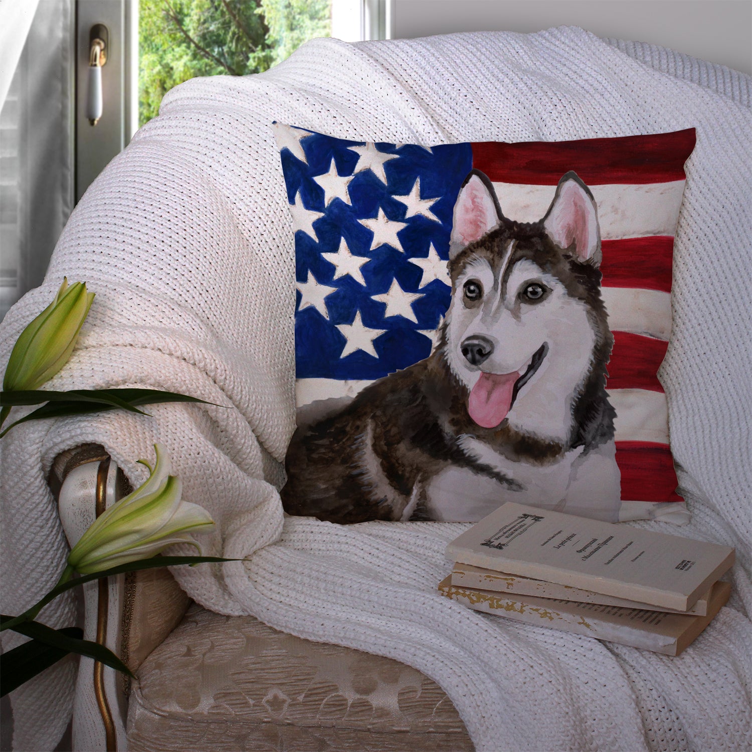 Siberian Husky #2 Patriotic Fabric Decorative Pillow BB9712PW1414 - the-store.com