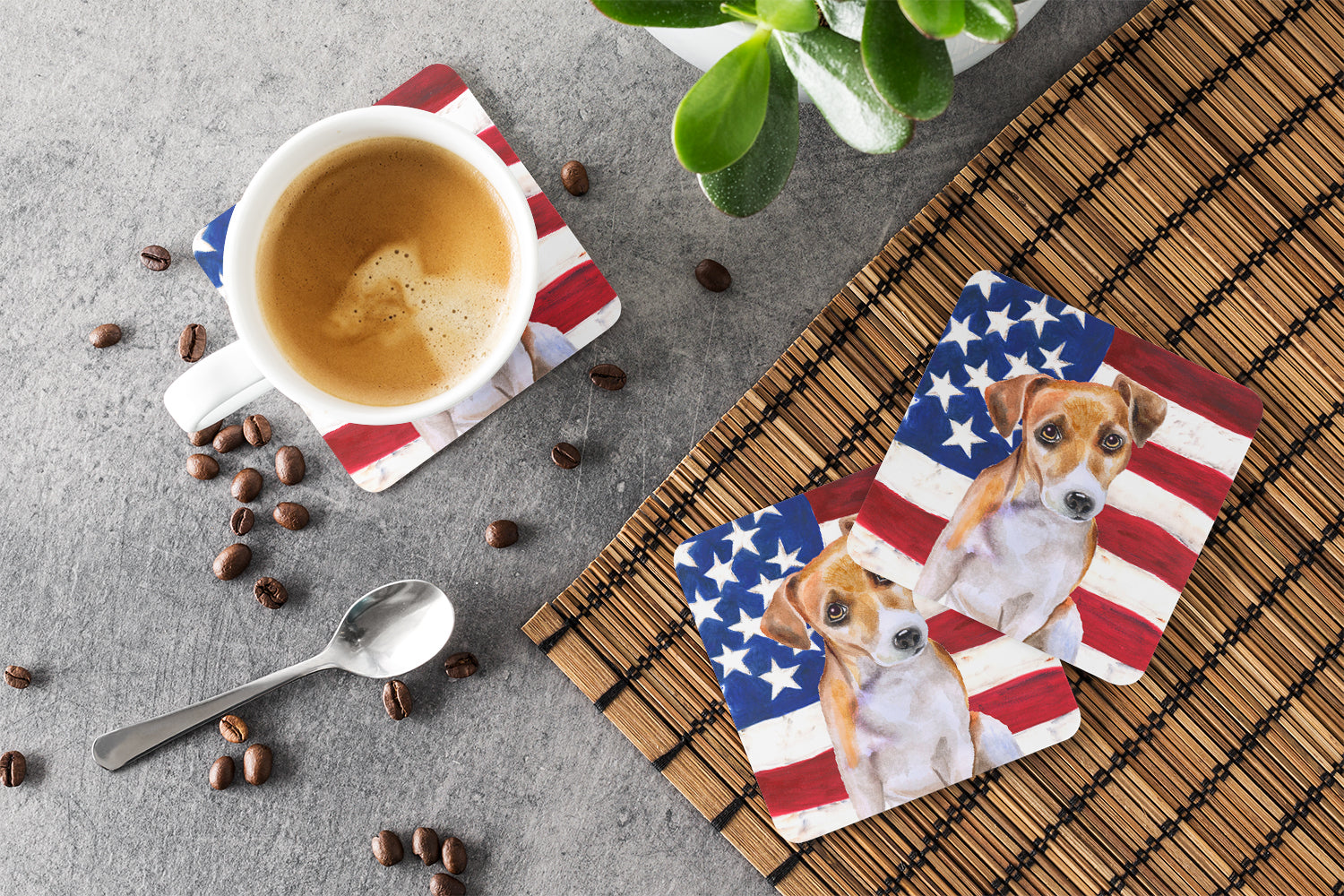 Jack Russell Terrier #2 Patriotic Foam Coaster Set of 4 BB9713FC - the-store.com