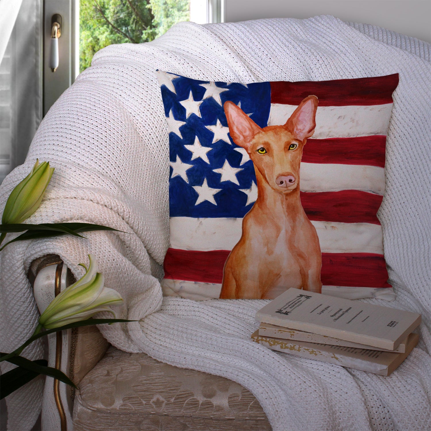 Pharaoh Hound Patriotic Fabric Decorative Pillow BB9715PW1414 - the-store.com