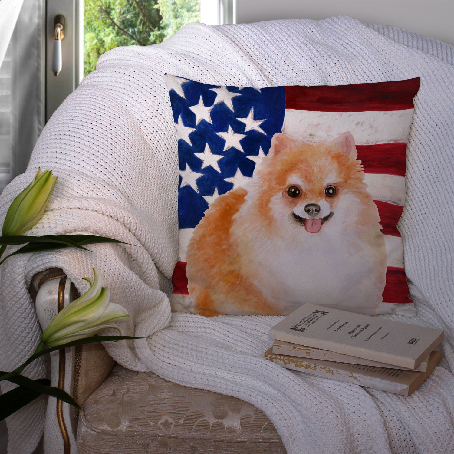 Pomeranian #2 Patriotic Fabric Decorative Pillow BB9716PW1414 - the-store.com