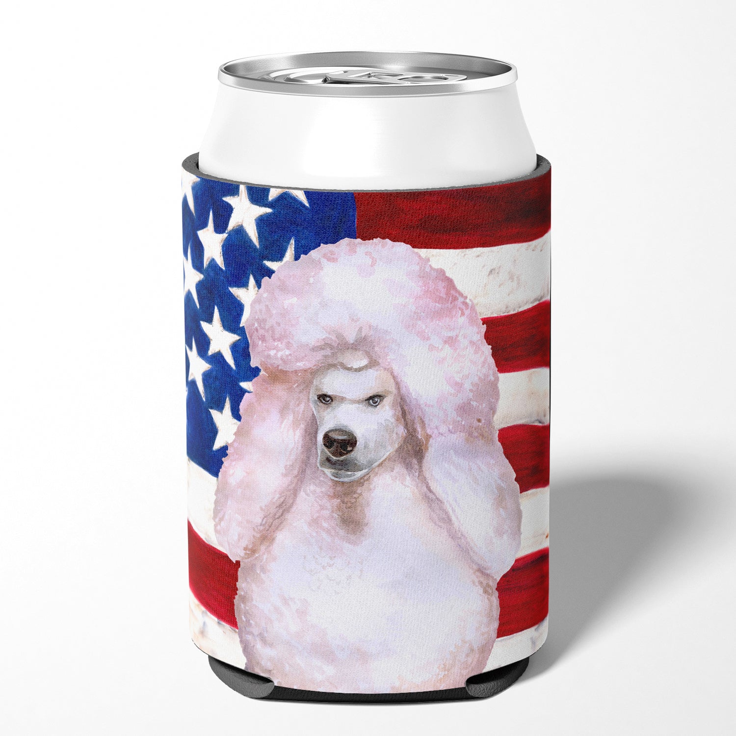 White Standard Poodle Patriotic Can or Bottle Hugger BB9717CC  the-store.com.