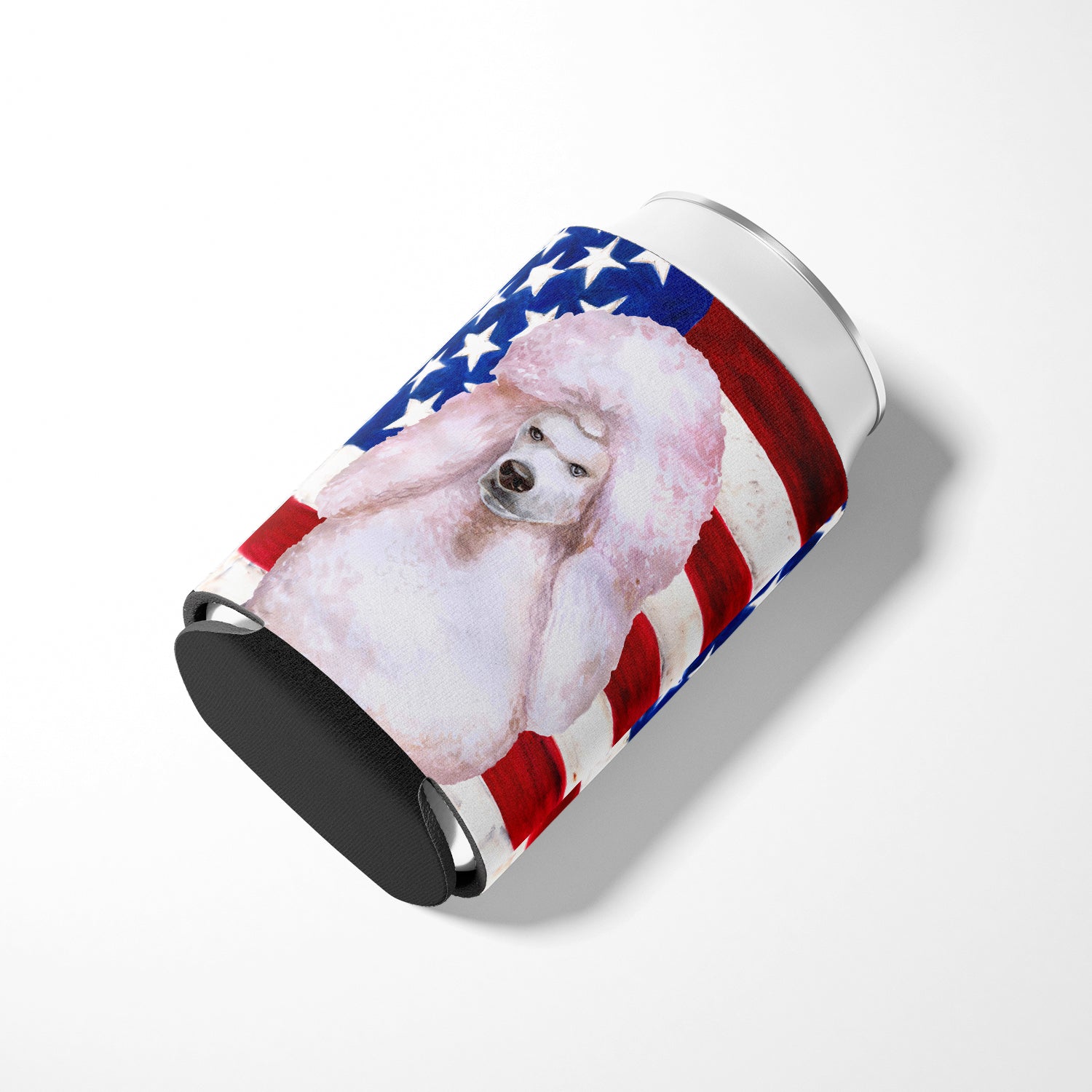 White Standard Poodle Patriotic Can or Bottle Hugger BB9717CC