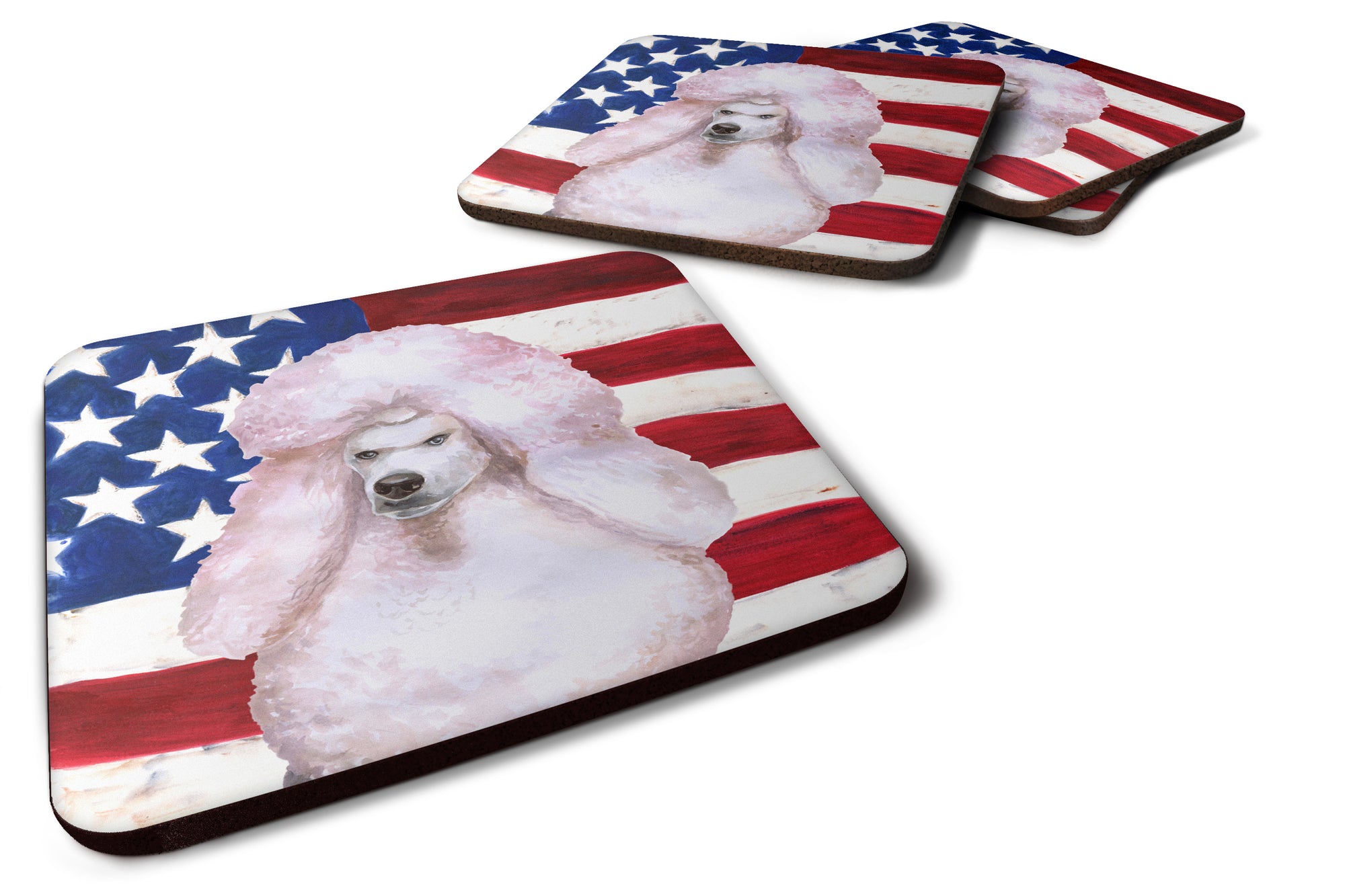 White Standard Poodle Patriotic Foam Coaster Set of 4 BB9717FC - the-store.com