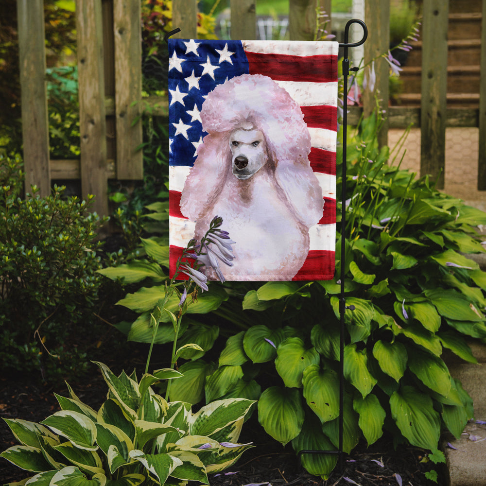 White Standard Poodle Patriotic Flag Garden Size BB9717GF
