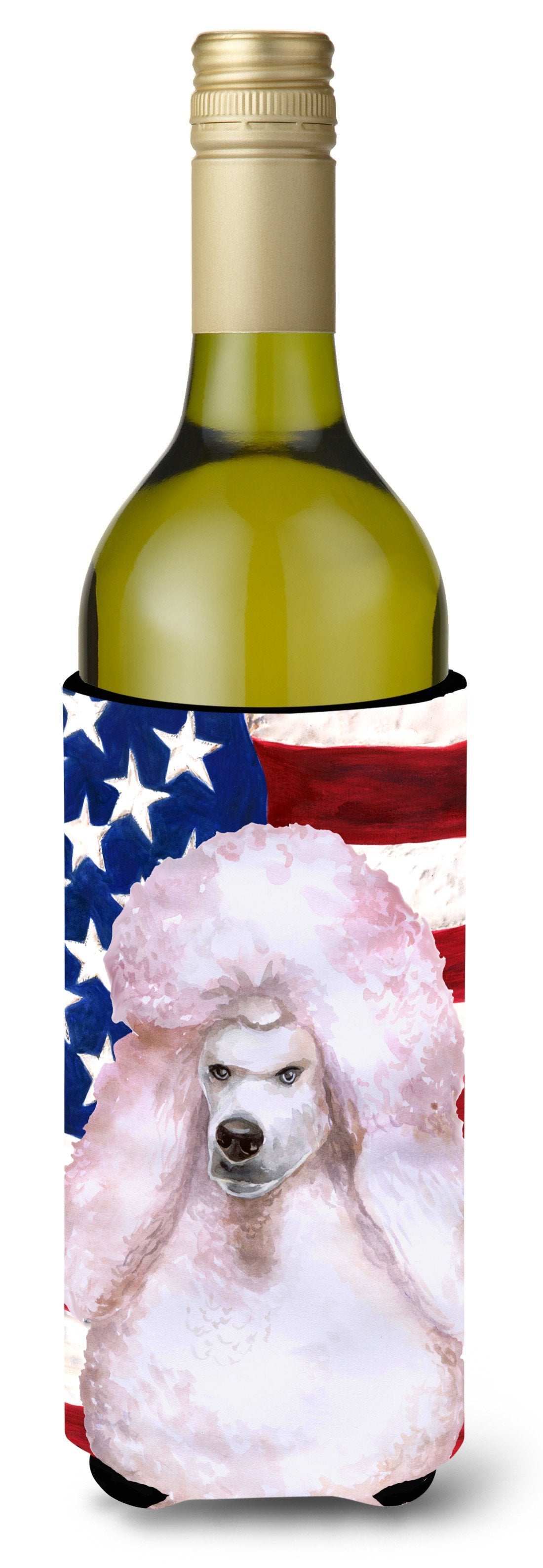 White Standard Poodle Patriotic Wine Bottle Beverge Insulator Hugger BB9717LITERK by Caroline&#39;s Treasures