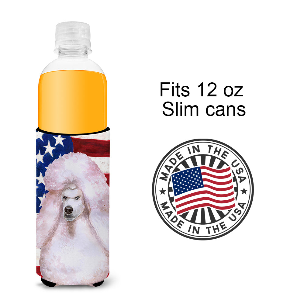 White Standard Poodle Patriotic  Ultra Hugger for slim cans BB9717MUK