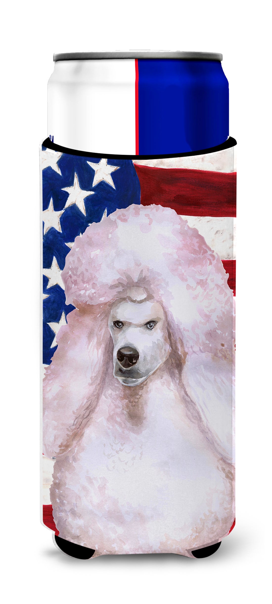 White Standard Poodle Patriotic  Ultra Hugger for slim cans BB9717MUK  the-store.com.