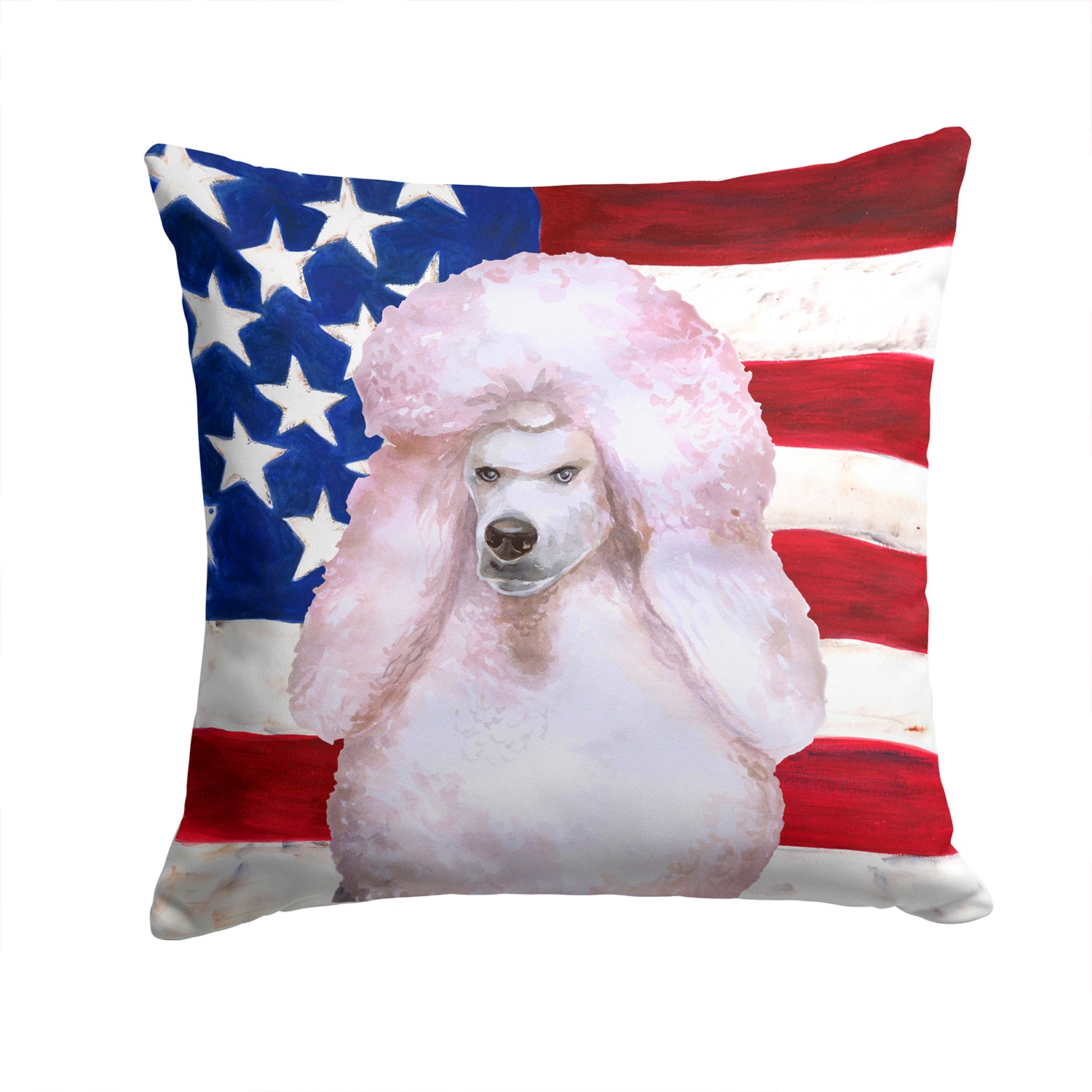 White Standard Poodle Patriotic Fabric Decorative Pillow BB9717PW1414 - the-store.com