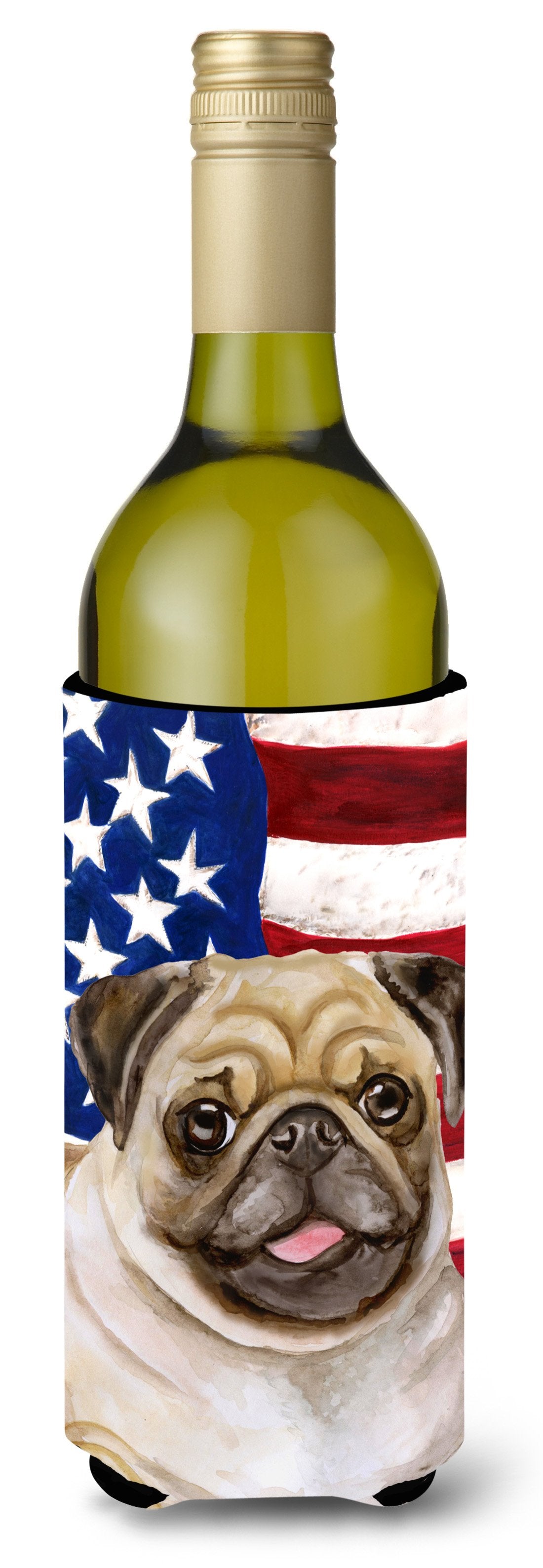 Fawn Pug Patriotic Wine Bottle Beverge Insulator Hugger BB9718LITERK by Caroline&#39;s Treasures