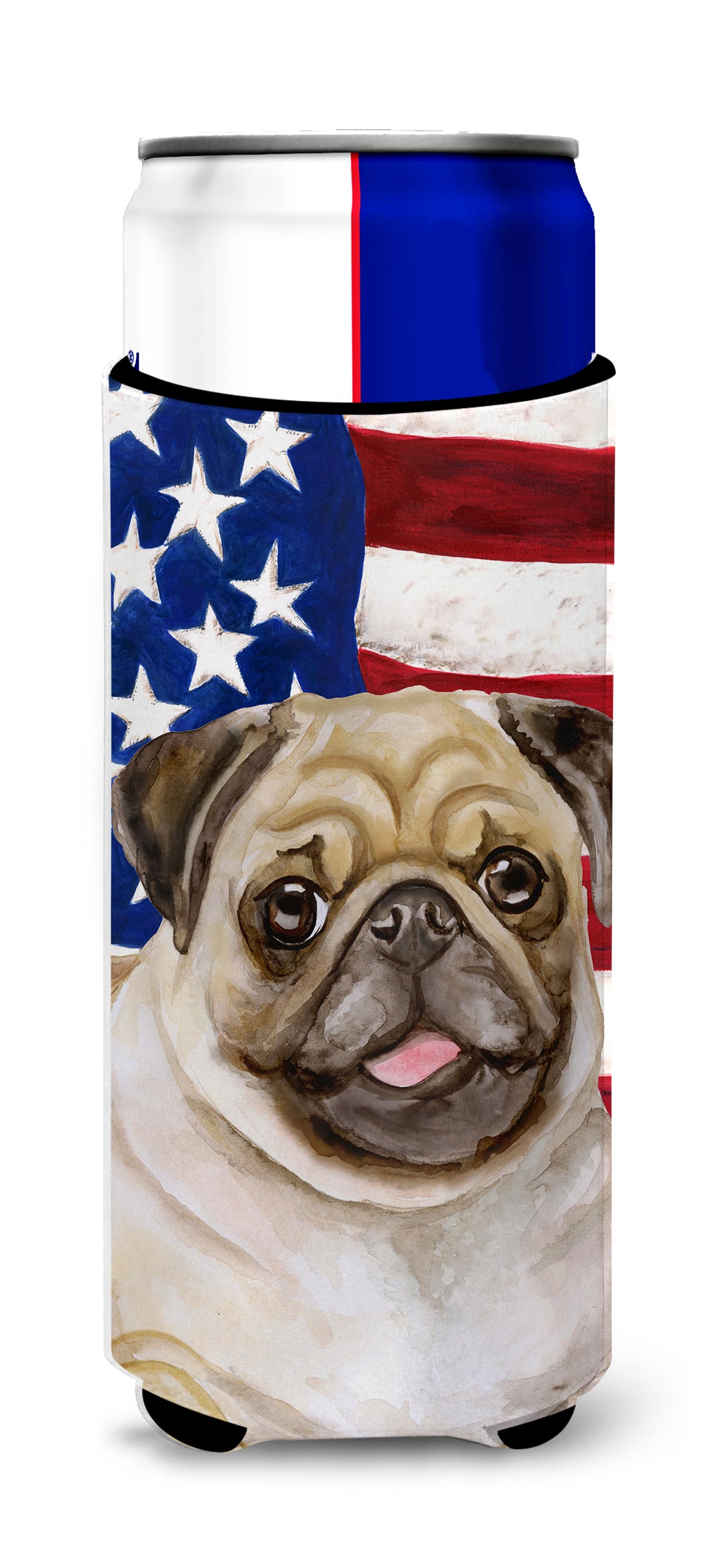 Fawn Pug Patriotic  Ultra Hugger for slim cans BB9718MUK  the-store.com.