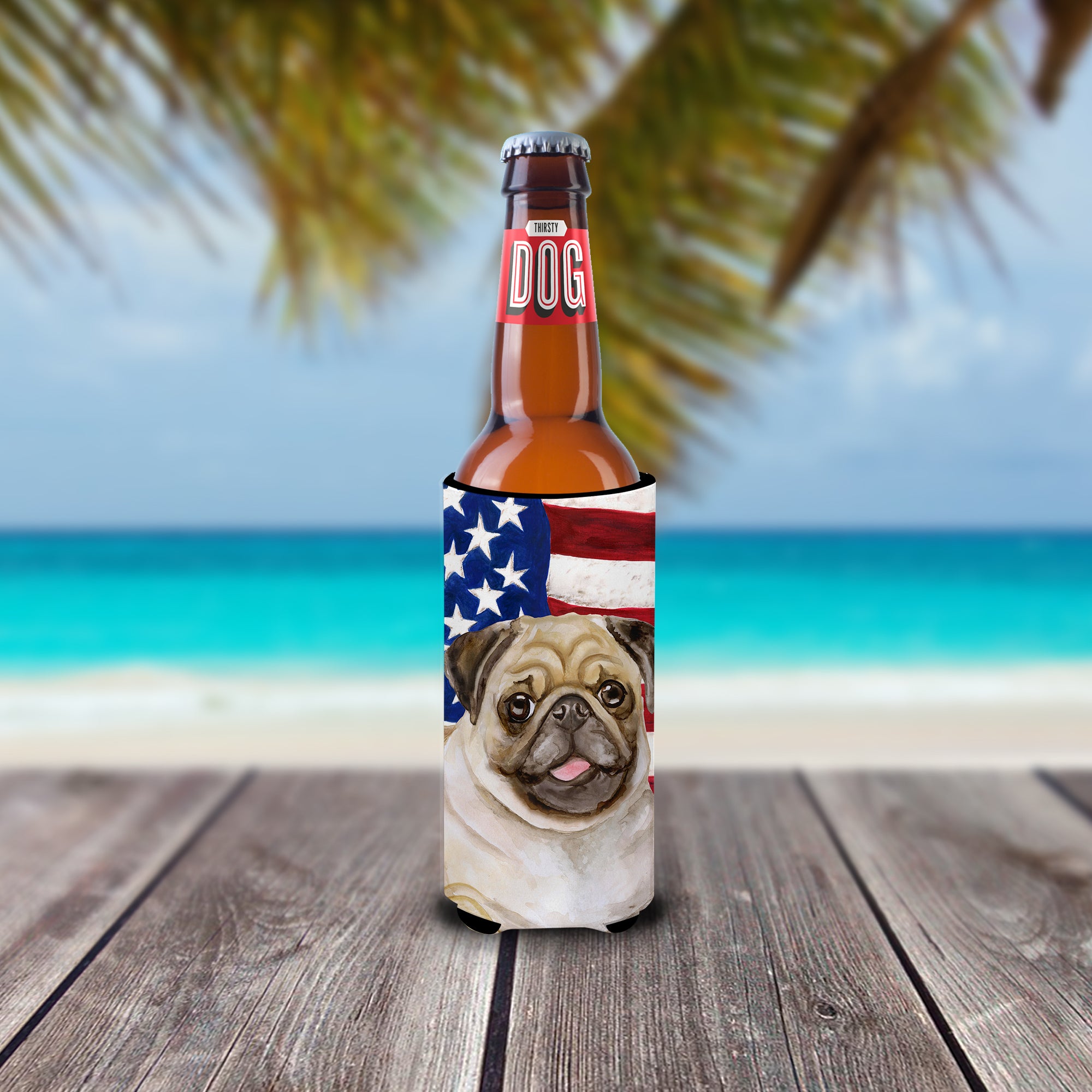 Fawn Pug Patriotic  Ultra Hugger for slim cans BB9718MUK  the-store.com.