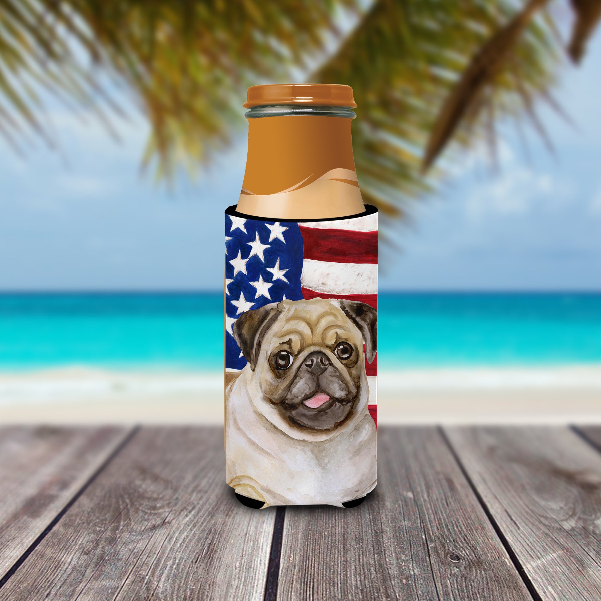 Fawn Pug Patriotic  Ultra Hugger for slim cans BB9718MUK