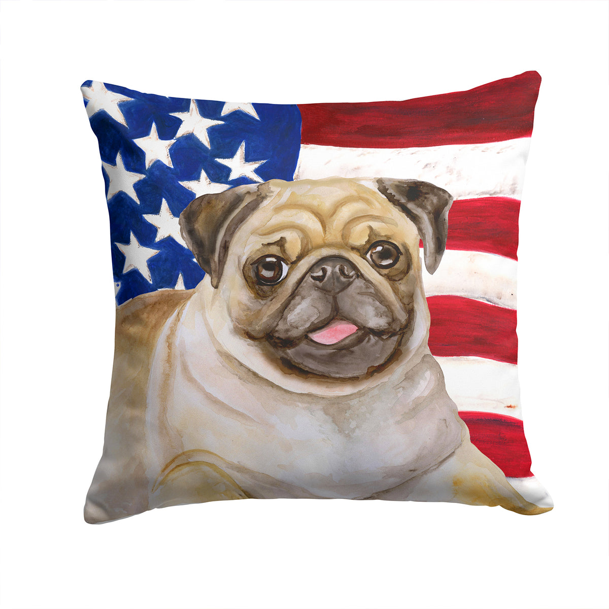 Fawn Pug Patriotic Fabric Decorative Pillow BB9718PW1414 - the-store.com