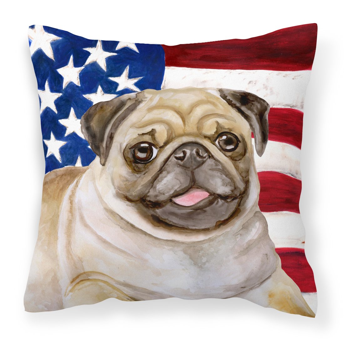 Fawn Pug Patriotic Fabric Decorative Pillow BB9718PW1818 by Caroline&#39;s Treasures